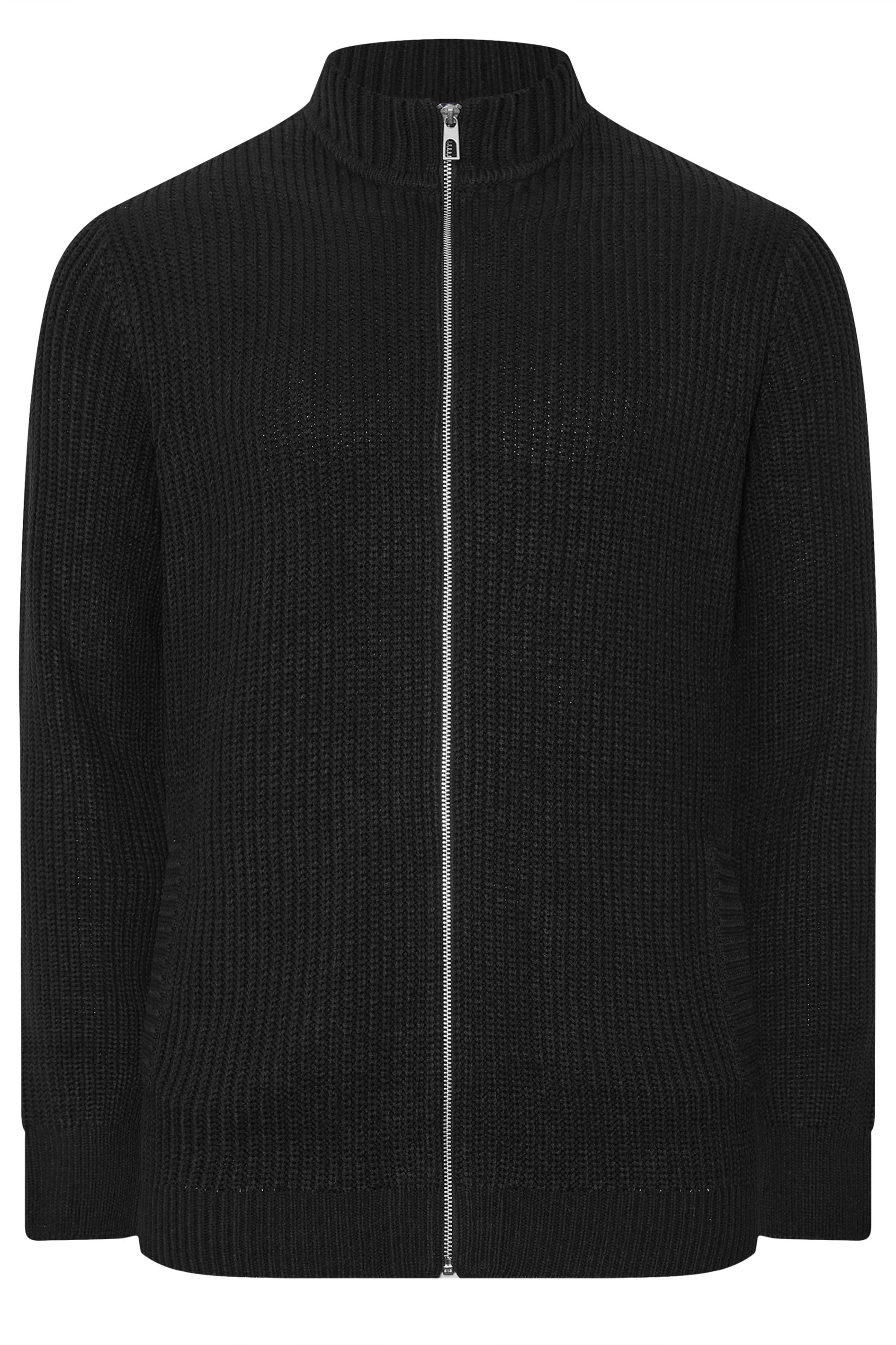 BadRhino Big & Tall Black Ribbed Zip Through Knitted Jumper | BadRhino 6
