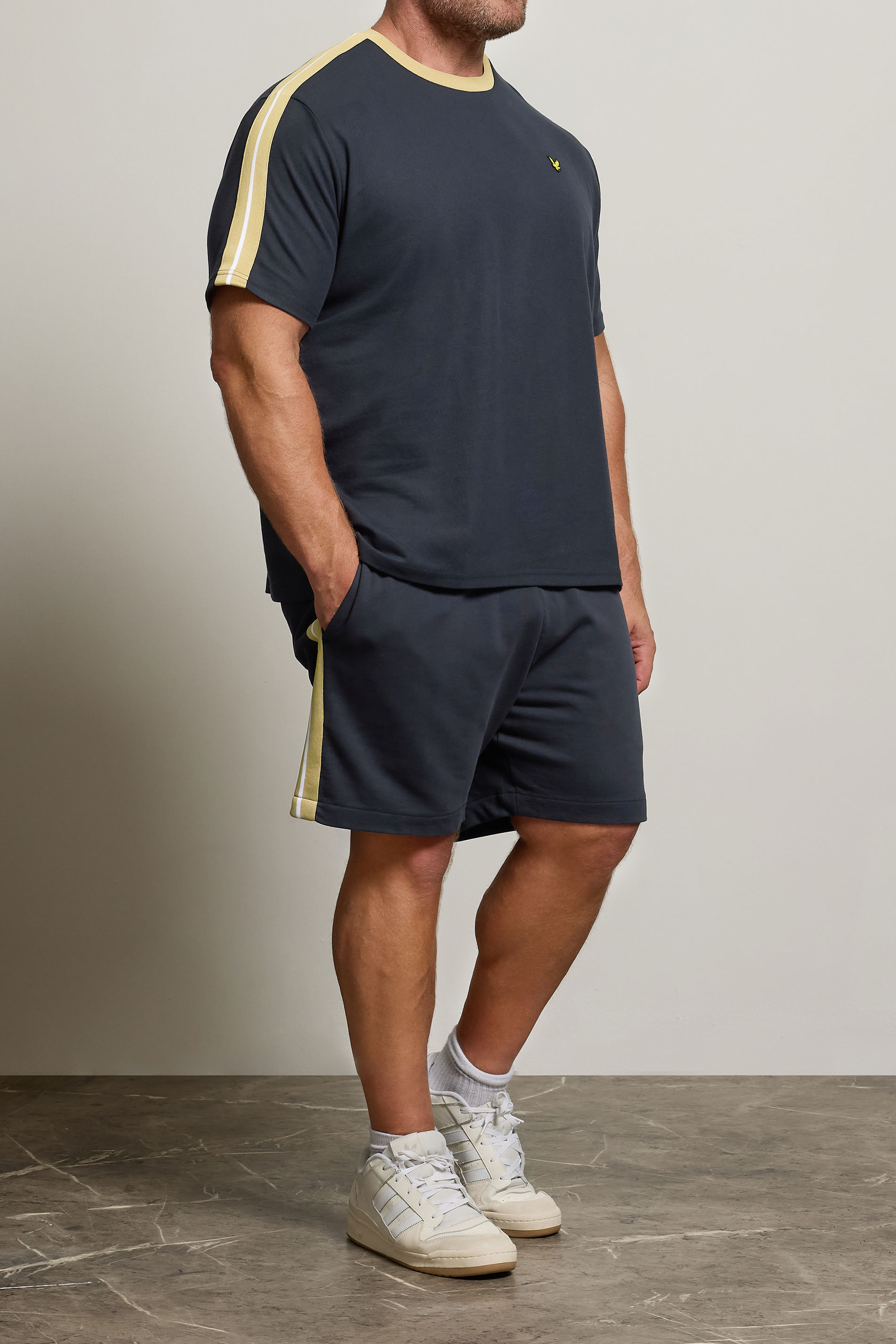 LYLE & SCOTT Big & Tall Navy Blue Contrast Taped Sweat Shorts | BadRhino 1