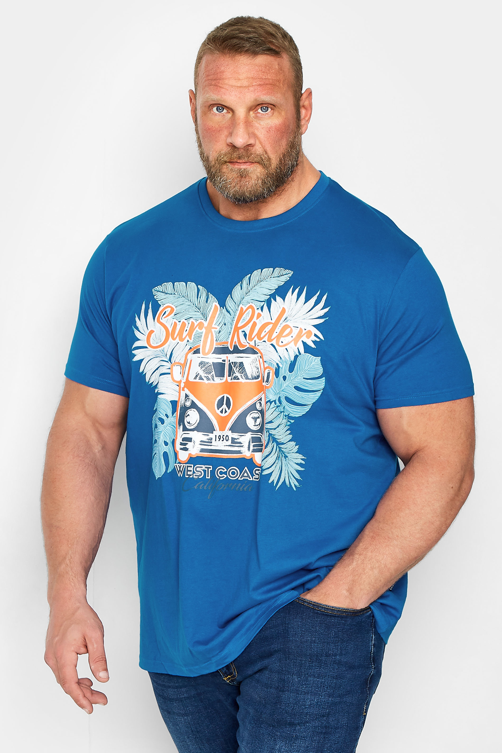 BadRhino Big & Tall Blue Surf Rider Print T-Shirt | BadRhino 1