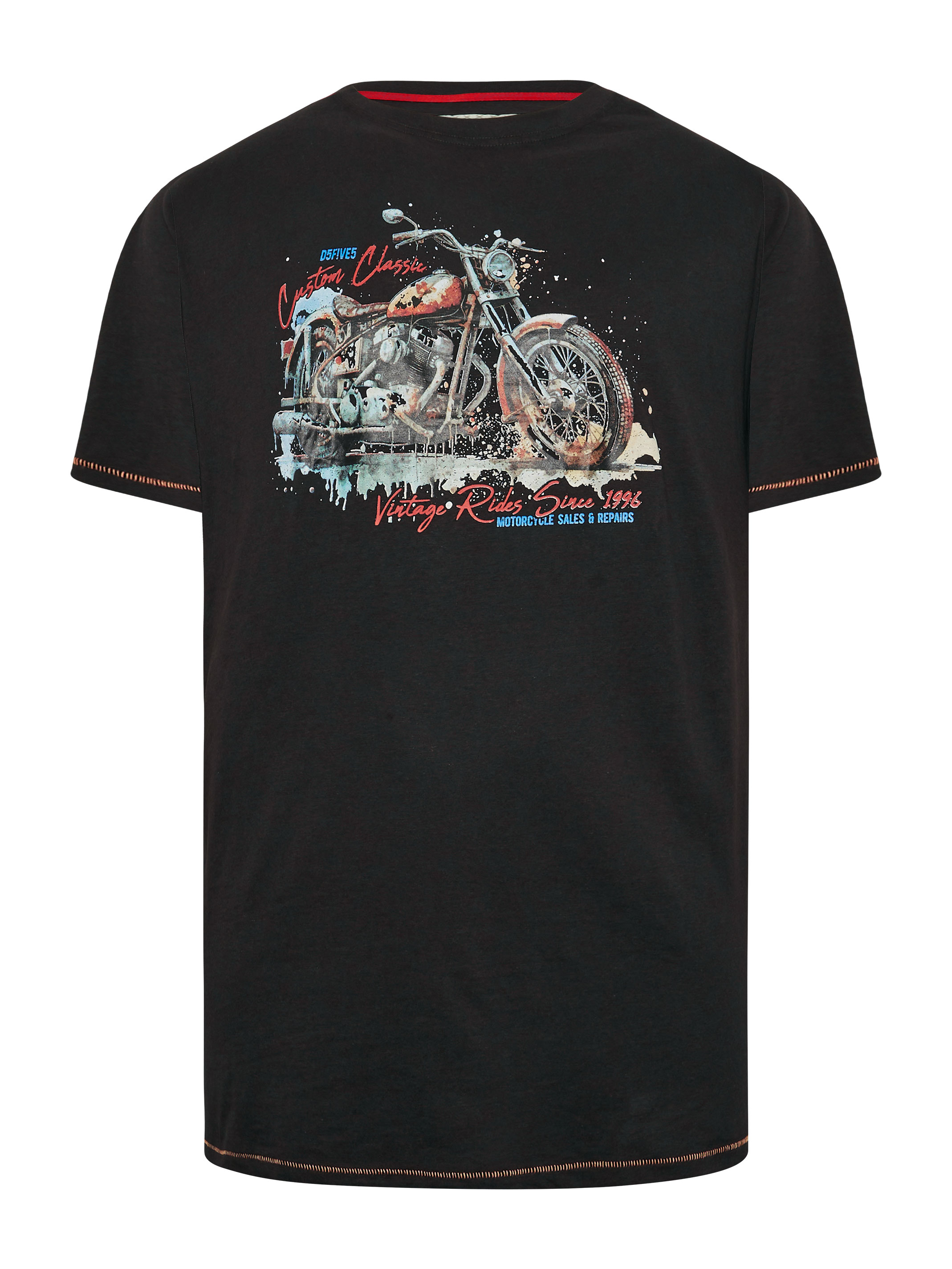 D555 Big & Tall Black Motorbike Graphic Print T-Shirt | BadRhino 3