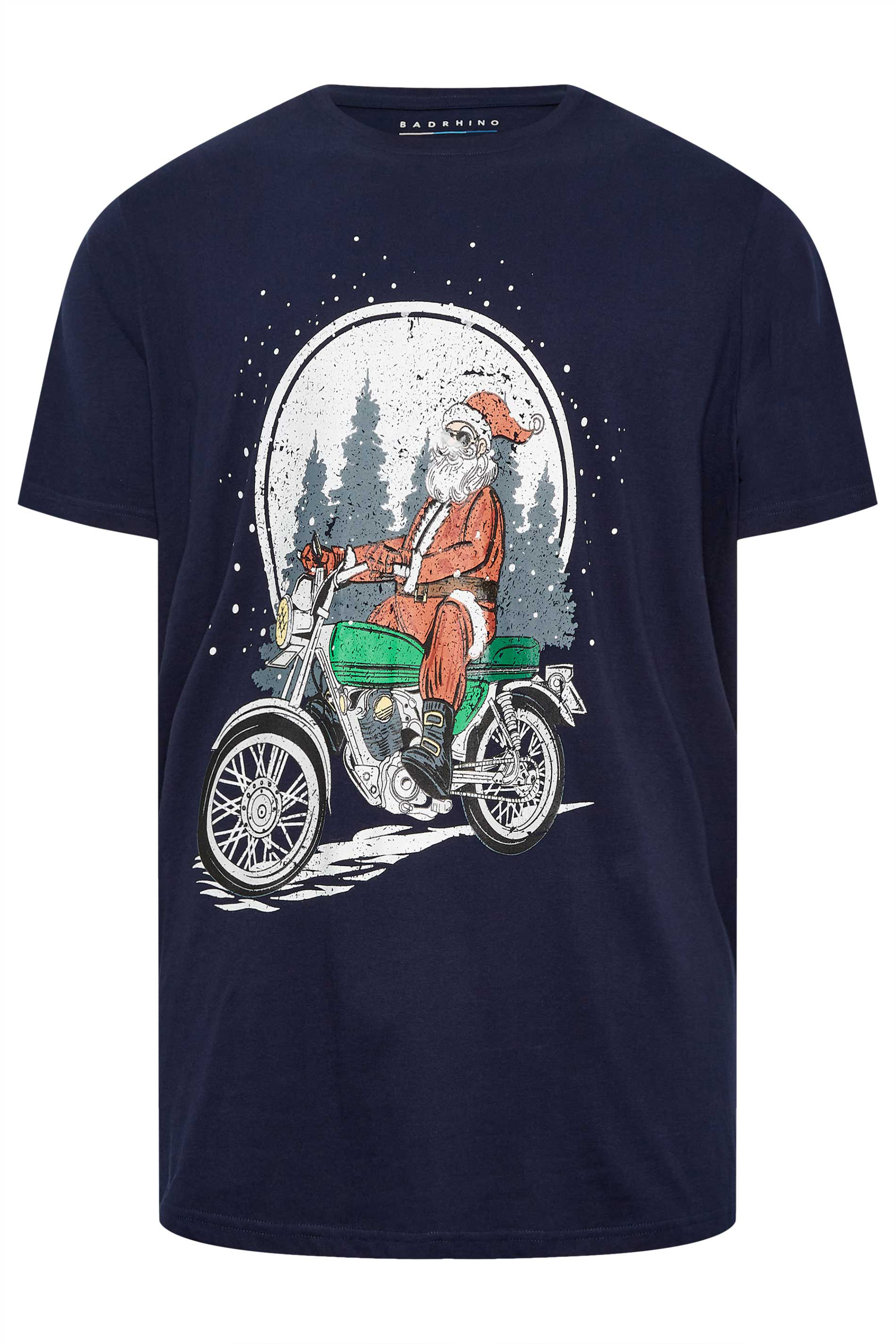 BadRhino Big & Tall Navy Blue Santa Motorbike Christmas T-Shirt | BadRhino 3