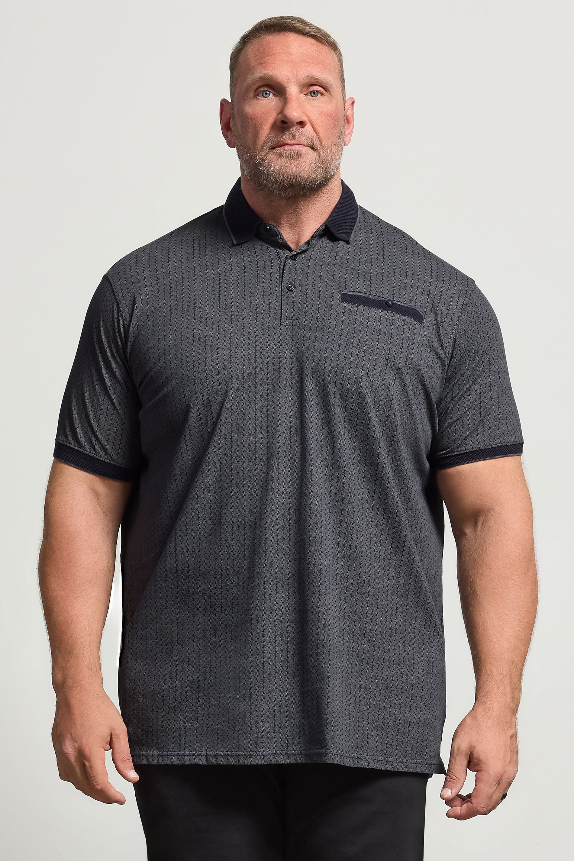 D555 Big & Tall Navy Blue Jacquard Polo Shirt | BadRhino 1
