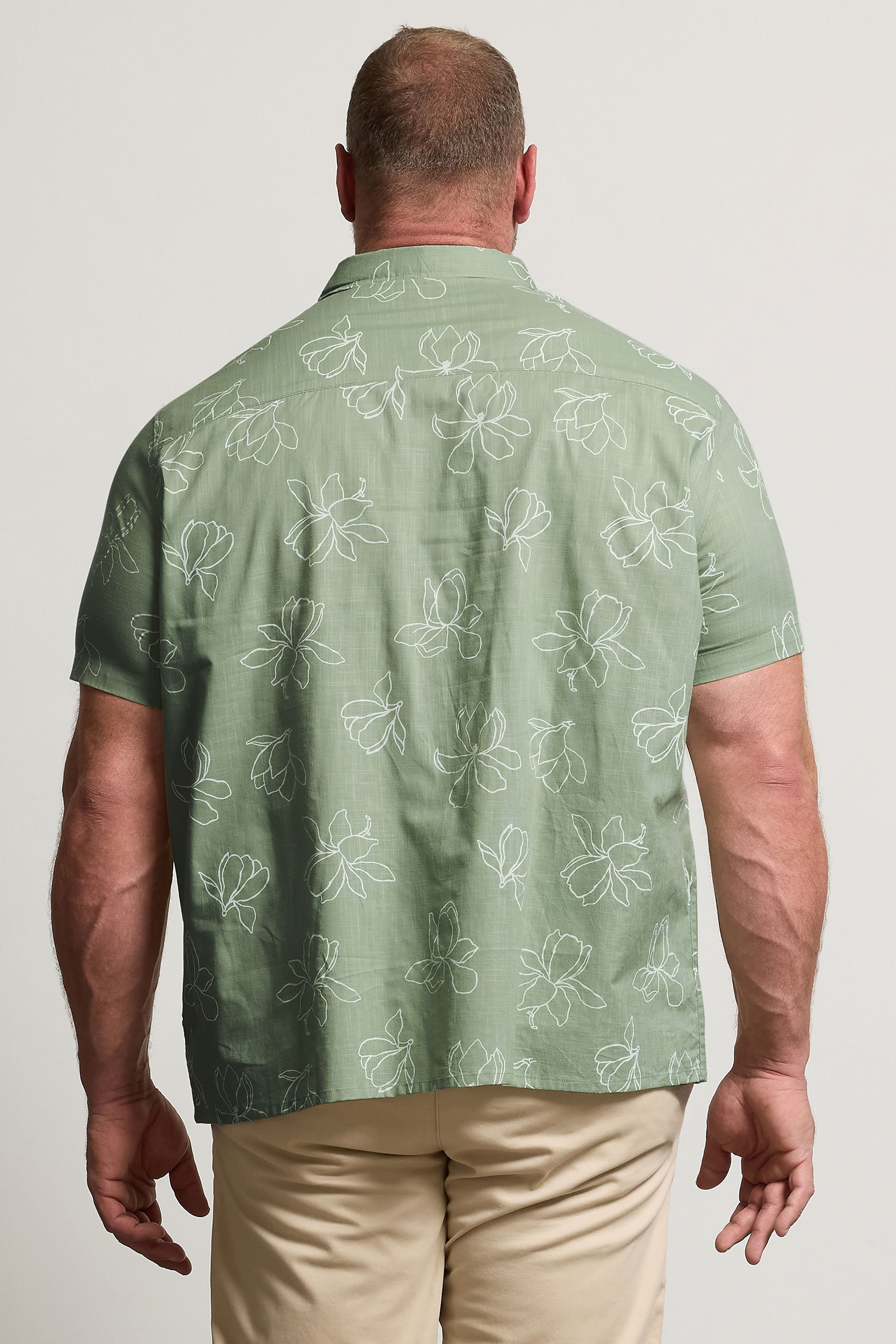 BadRhino Big & Tall Green Linear Floral Slub Shirt | BadRhino 4