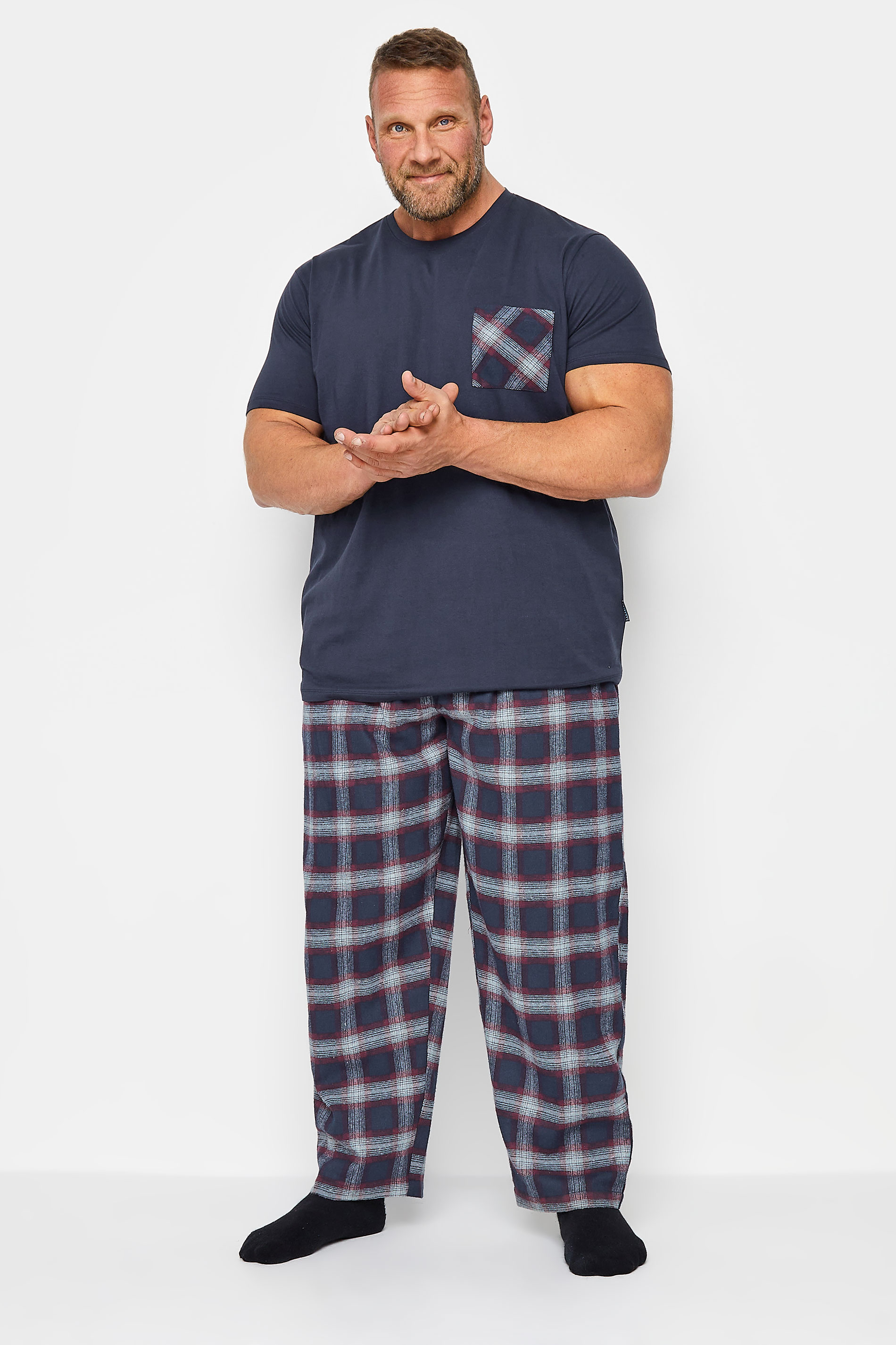 BadRhino Navy and Red T-Shirt and Check Trousers Pyjama Set | BadRhino 1