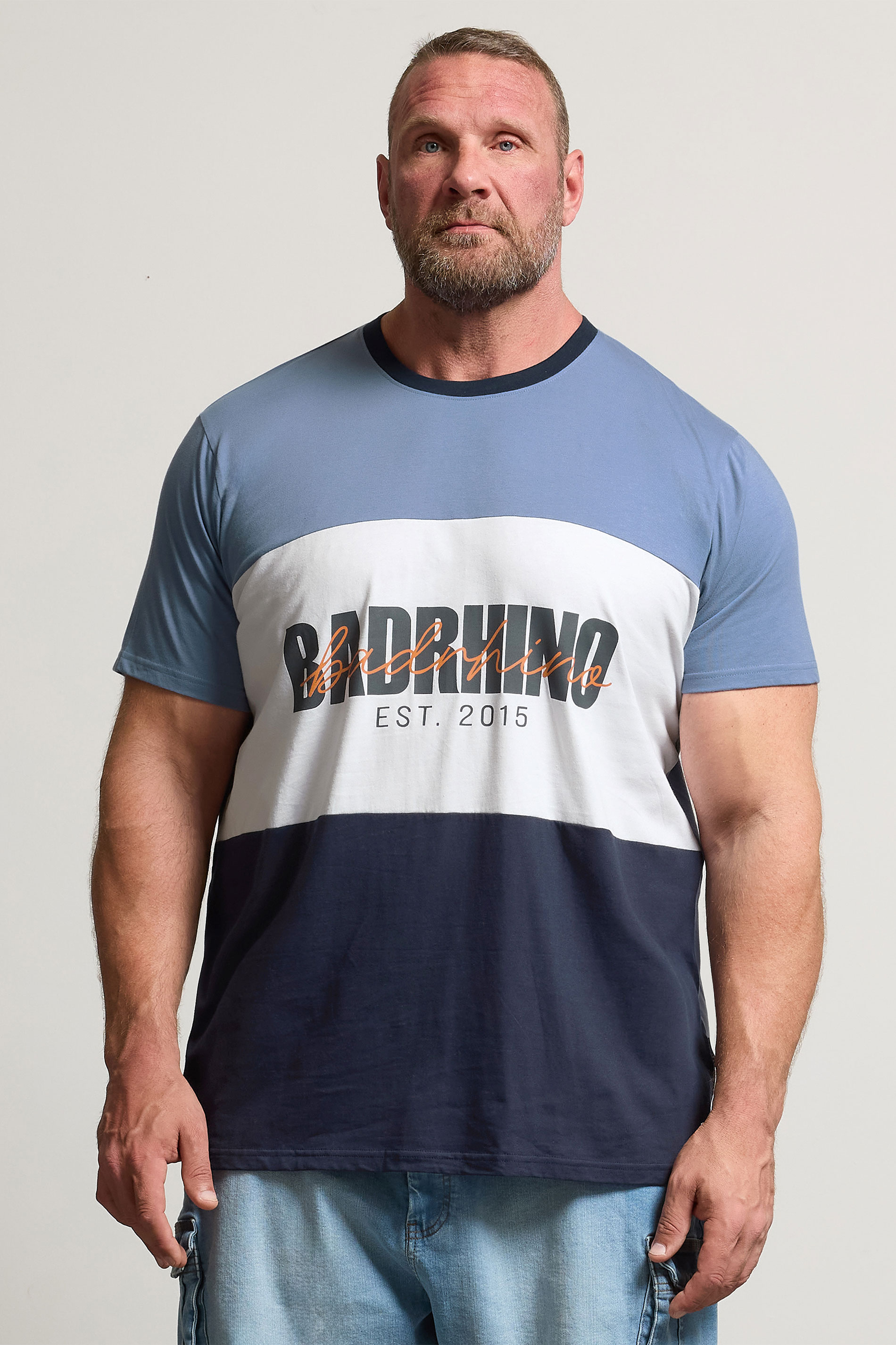 BadRhino Big & Tall Blue Cut & Sew Scripted T-Shirt | BadRhino 1