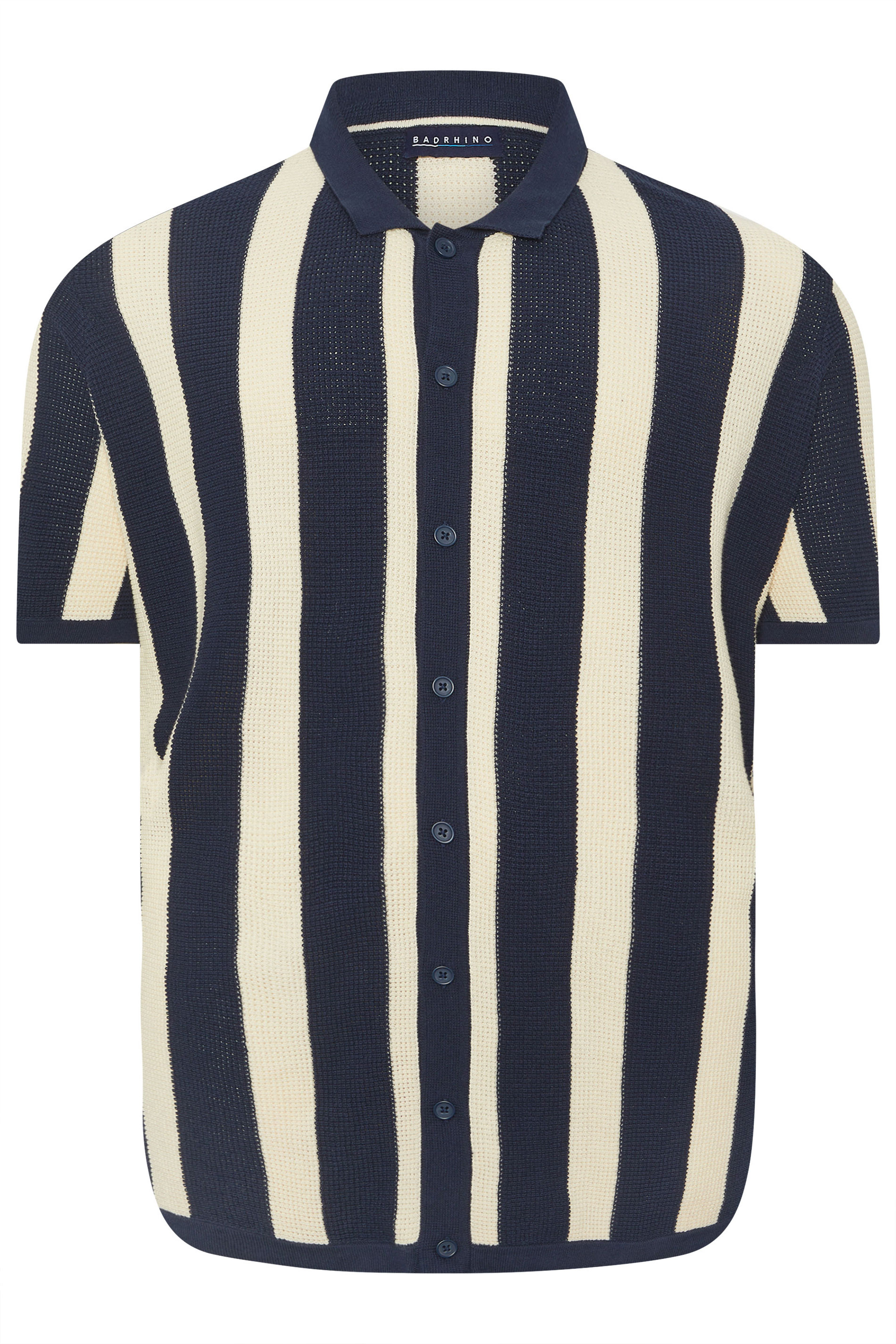 BadRhino Big & Tall Navy Blue & Cream Stripe Knitted Shirt | BadRhino 6