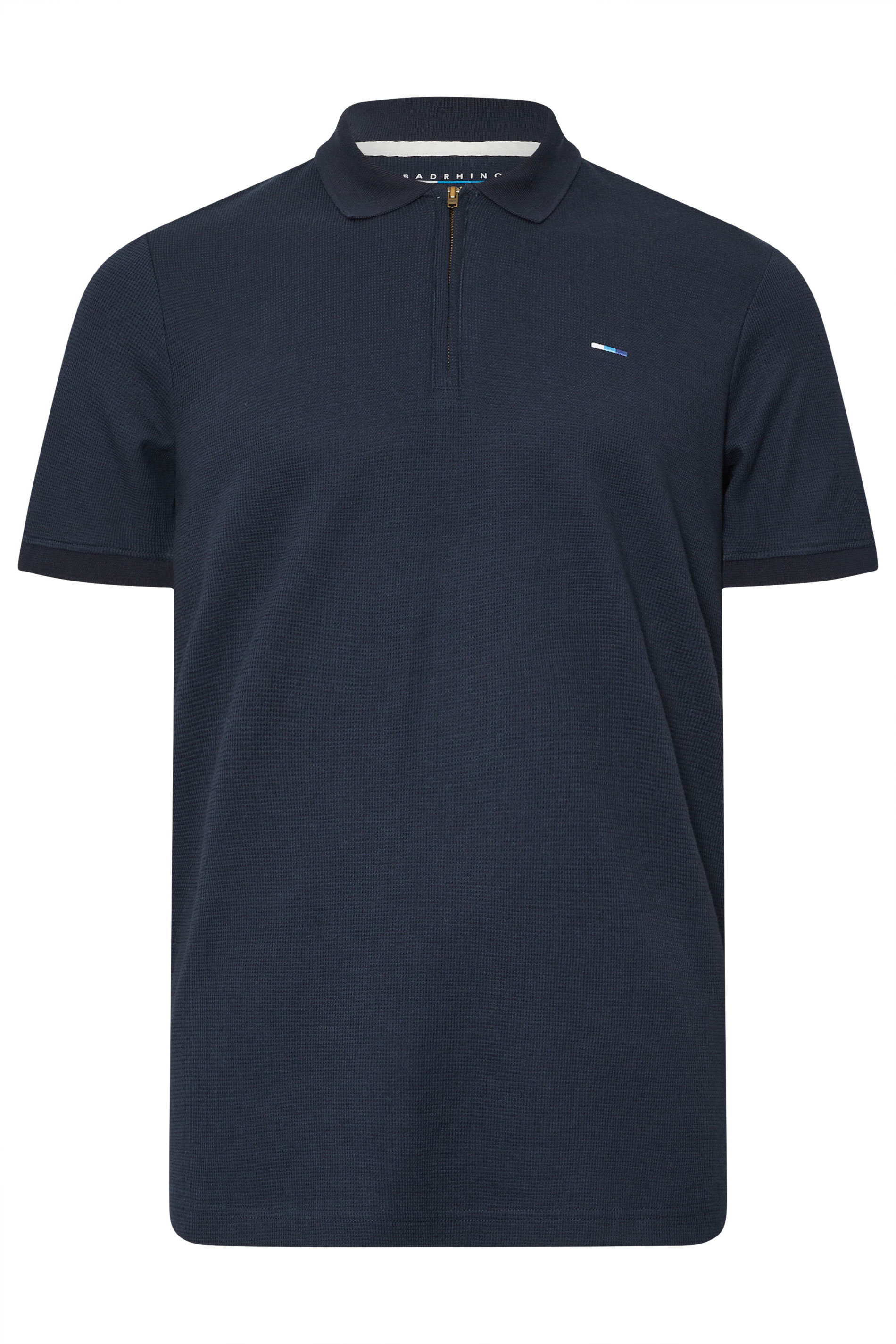 BadRhino Big & Tall Navy Blue Waffle Texture Zip Polo Shirt | BadRhino 6