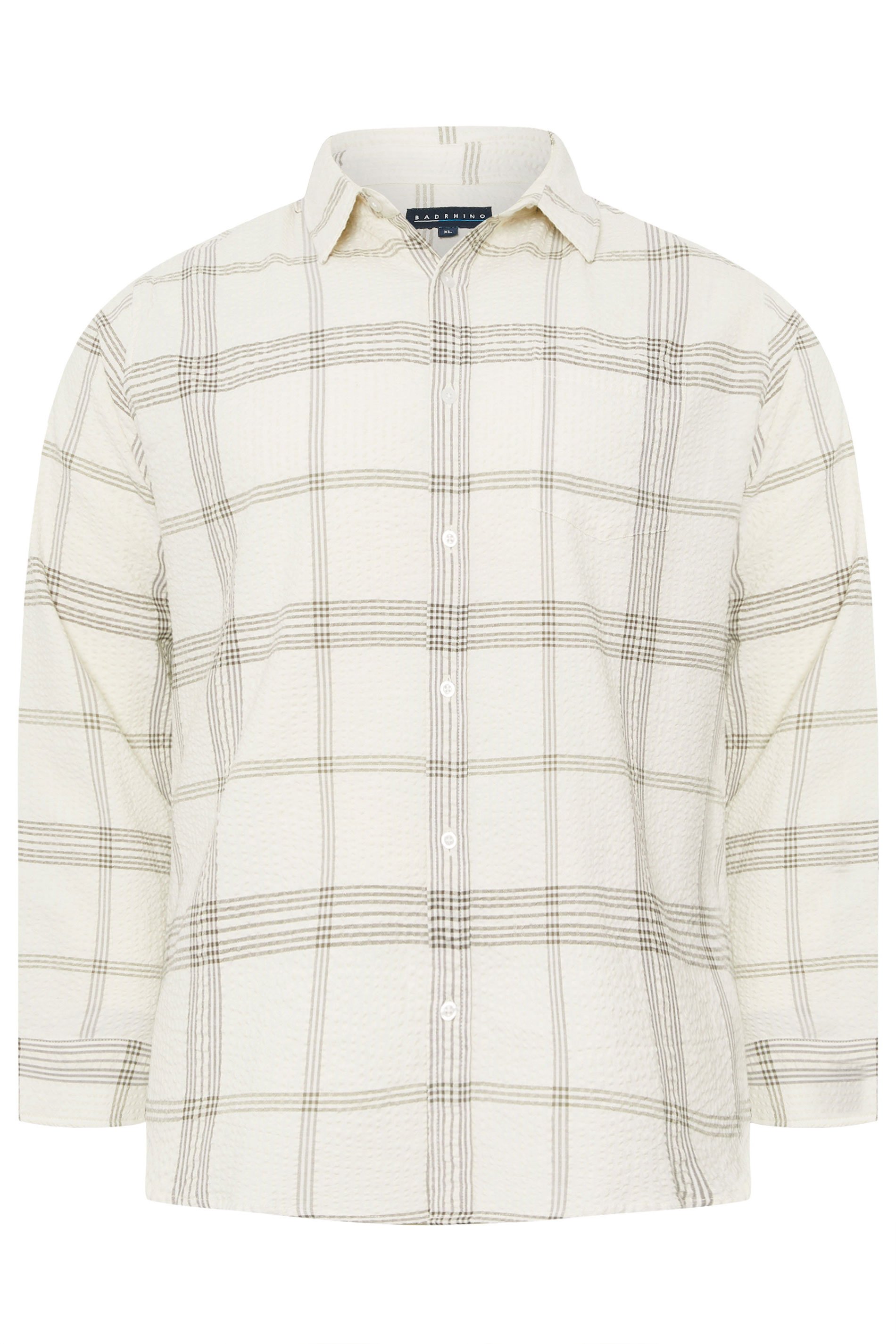 BadRhino Big & Tall Natural Brown Textured Checked Shirt | BadRhino 5