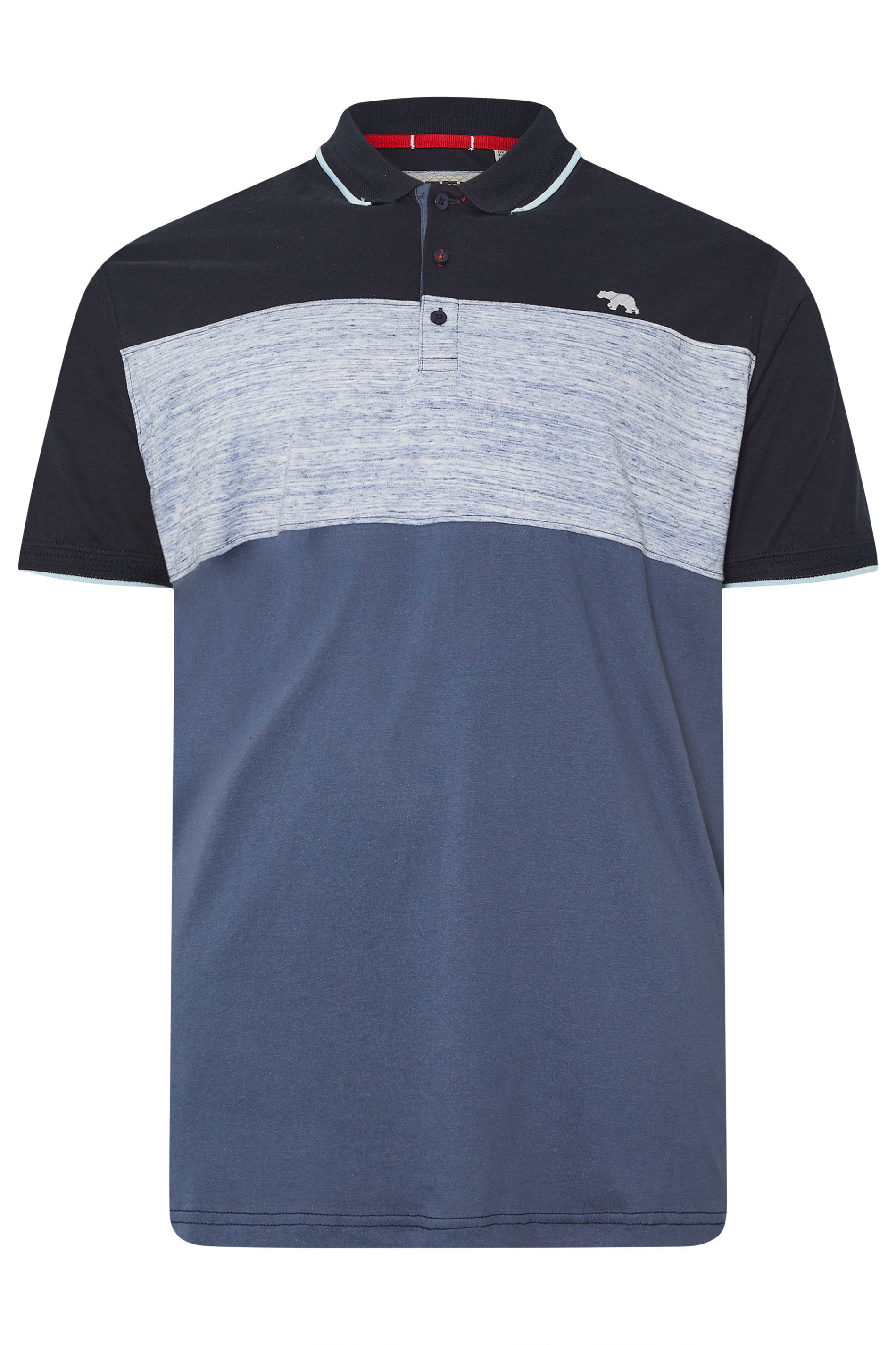 D555 Big & Tall Blue Cut & Sew Block Stripe Polo Shirt | BadRhino 3