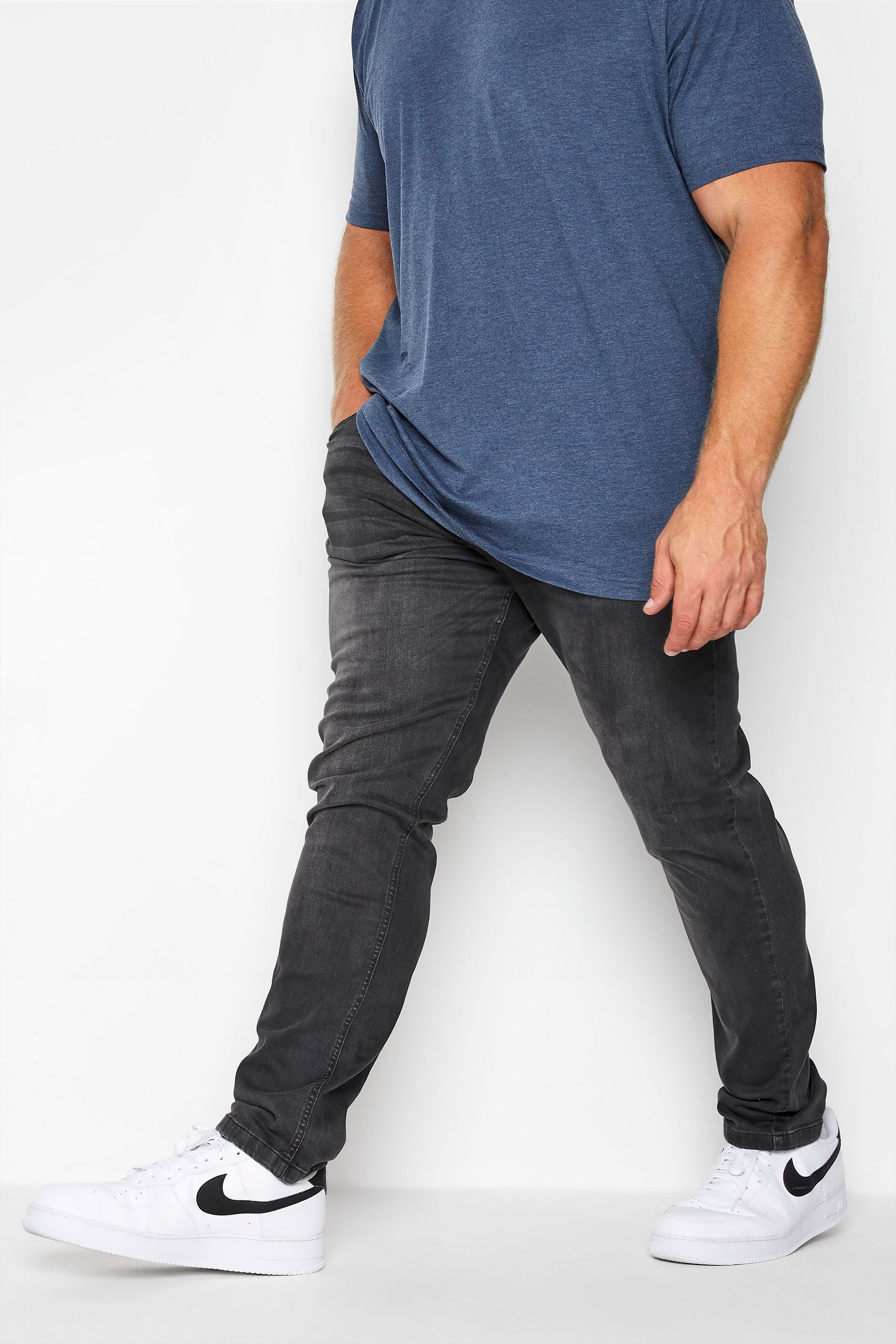D555 Grey Tapered Stretch Jeans | BadRhino 1