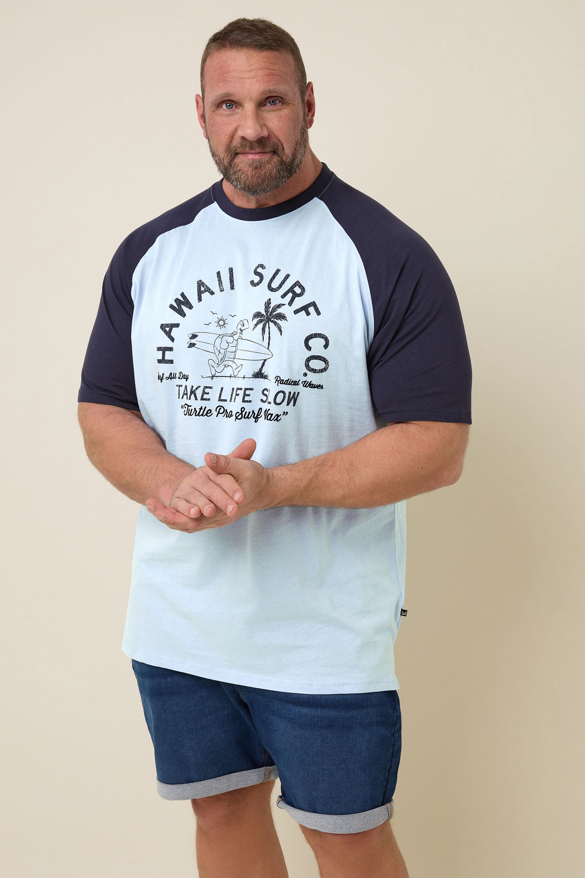 KAM Big & Tall Blue 'Hawaii Surf' Raglan T-Shirt | BadRhino 3