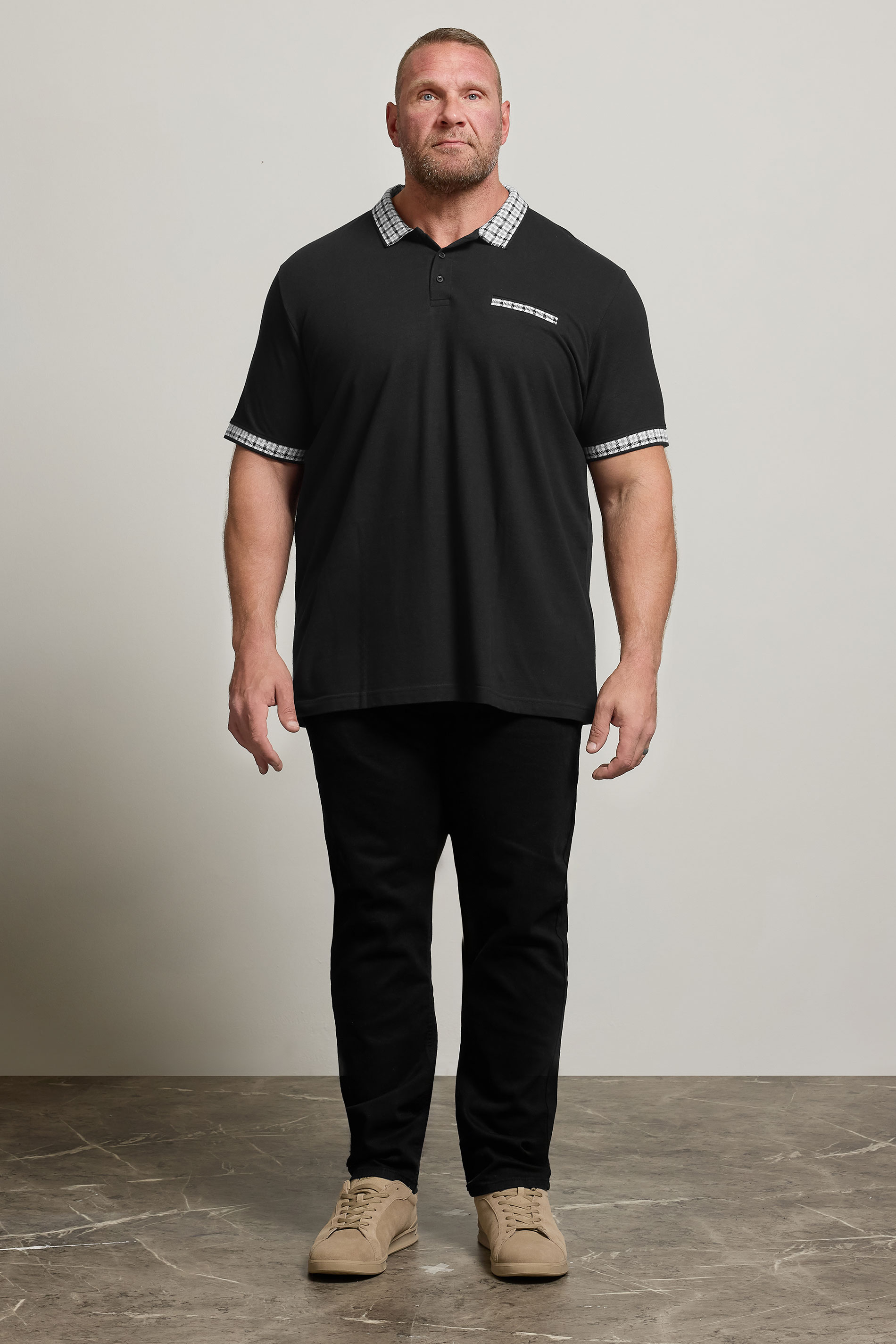 BadRhino Big & Tall Black Jacquard Checked Collar Polo Shirt | BadRhino 2
