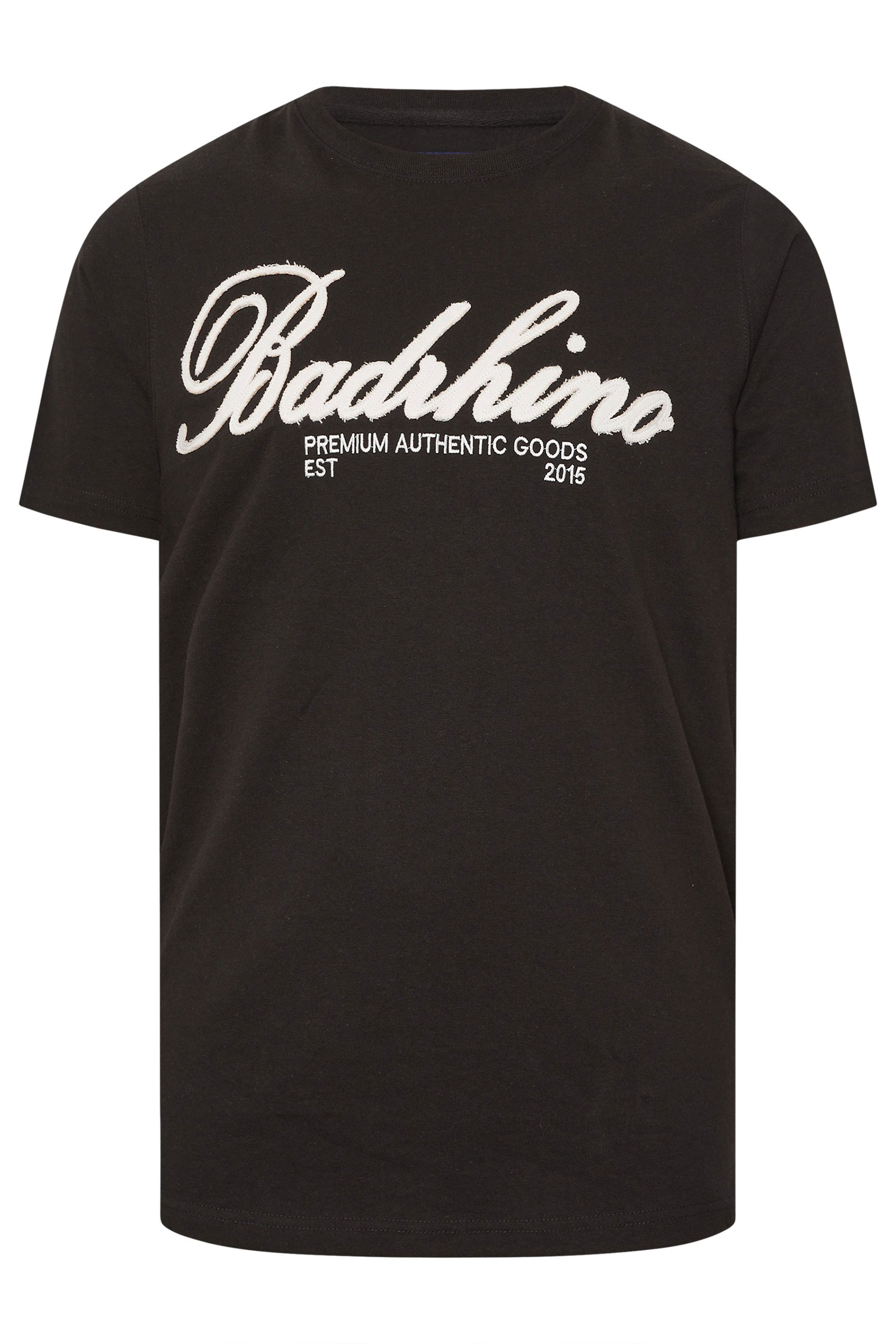 BadRhino Big & Tall Black Embroidered Script T-Shirt | BadRhino 1