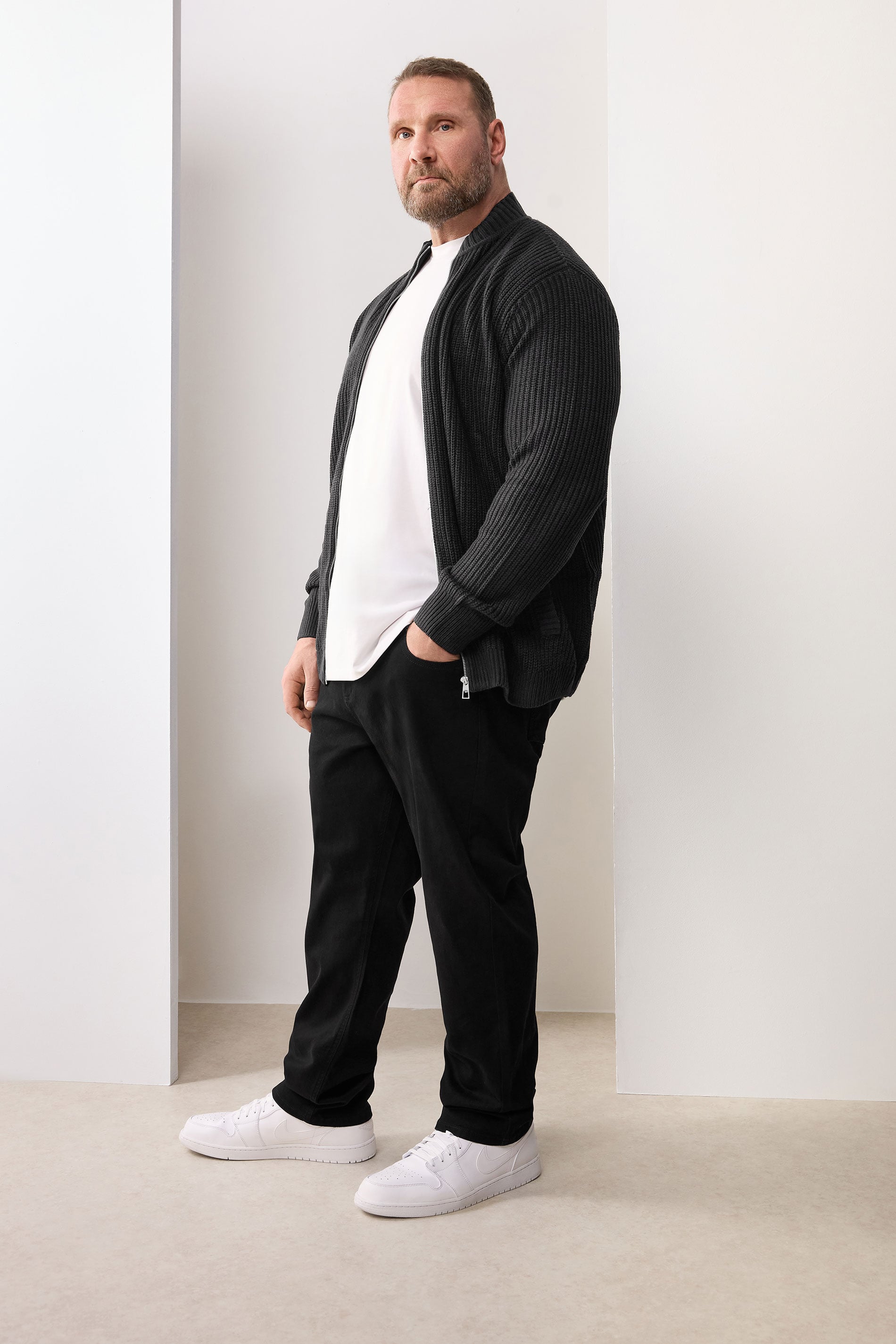 BadRhino Big & Tall Black Ribbed Zip Through Knitted Jumper | BadRhino 3