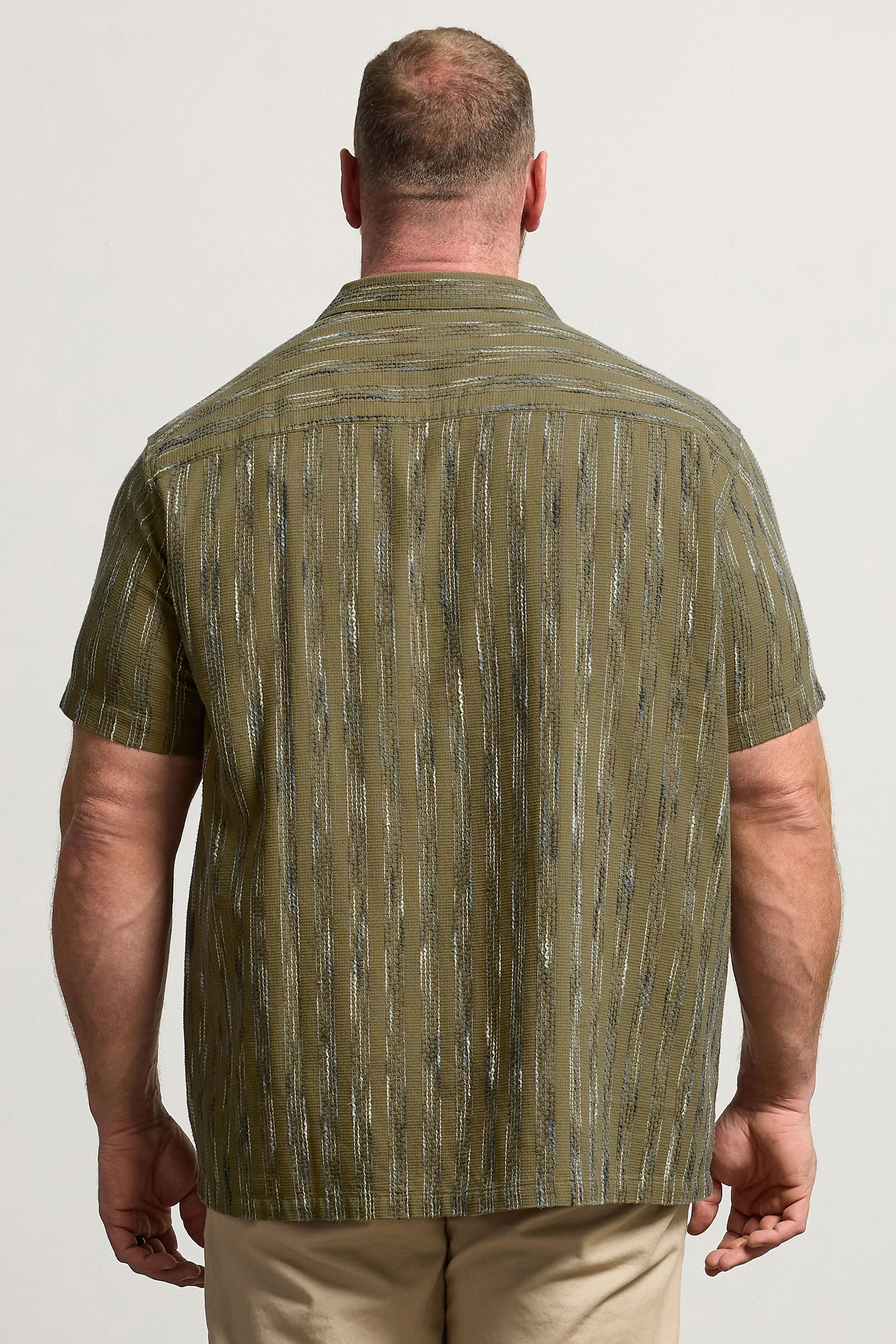 BadRhino Big & Tall Khaki Green Knitted Detail Revere Shirt | BadRhino 2