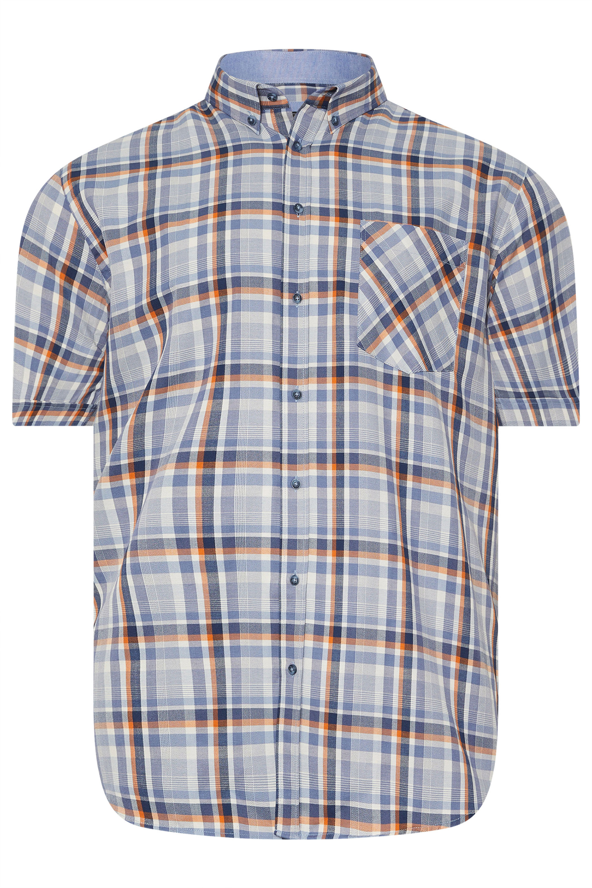 KAM Big & Tall Blue Short Sleeve Check Shirt | BadRhino 3