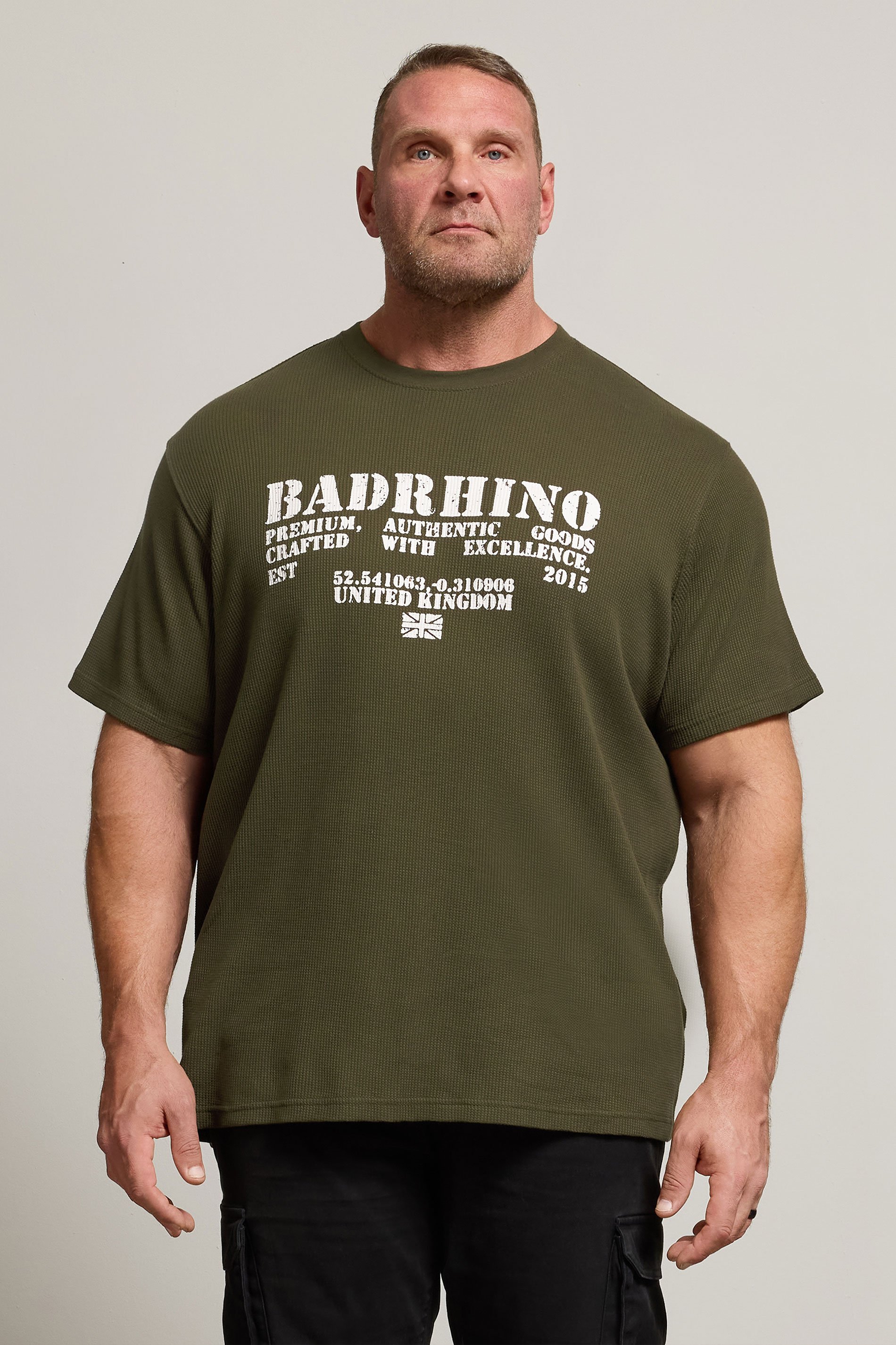 BadRhino Big & Tall Khaki Green Military Waffle Texture T-Shirt | BadRhino 3