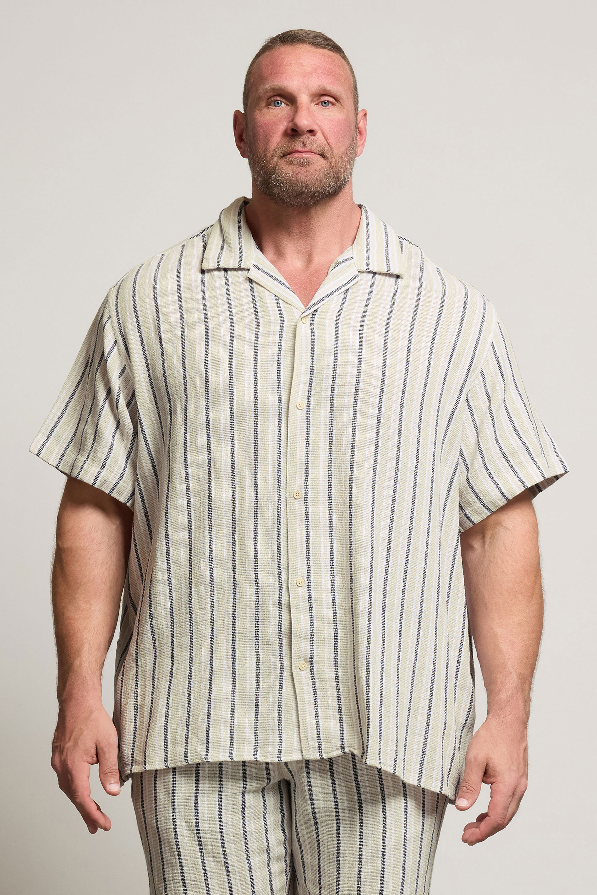 JACK & JONES Big & Tall Green Stripe Print Resort Shirt | BadRhino 1