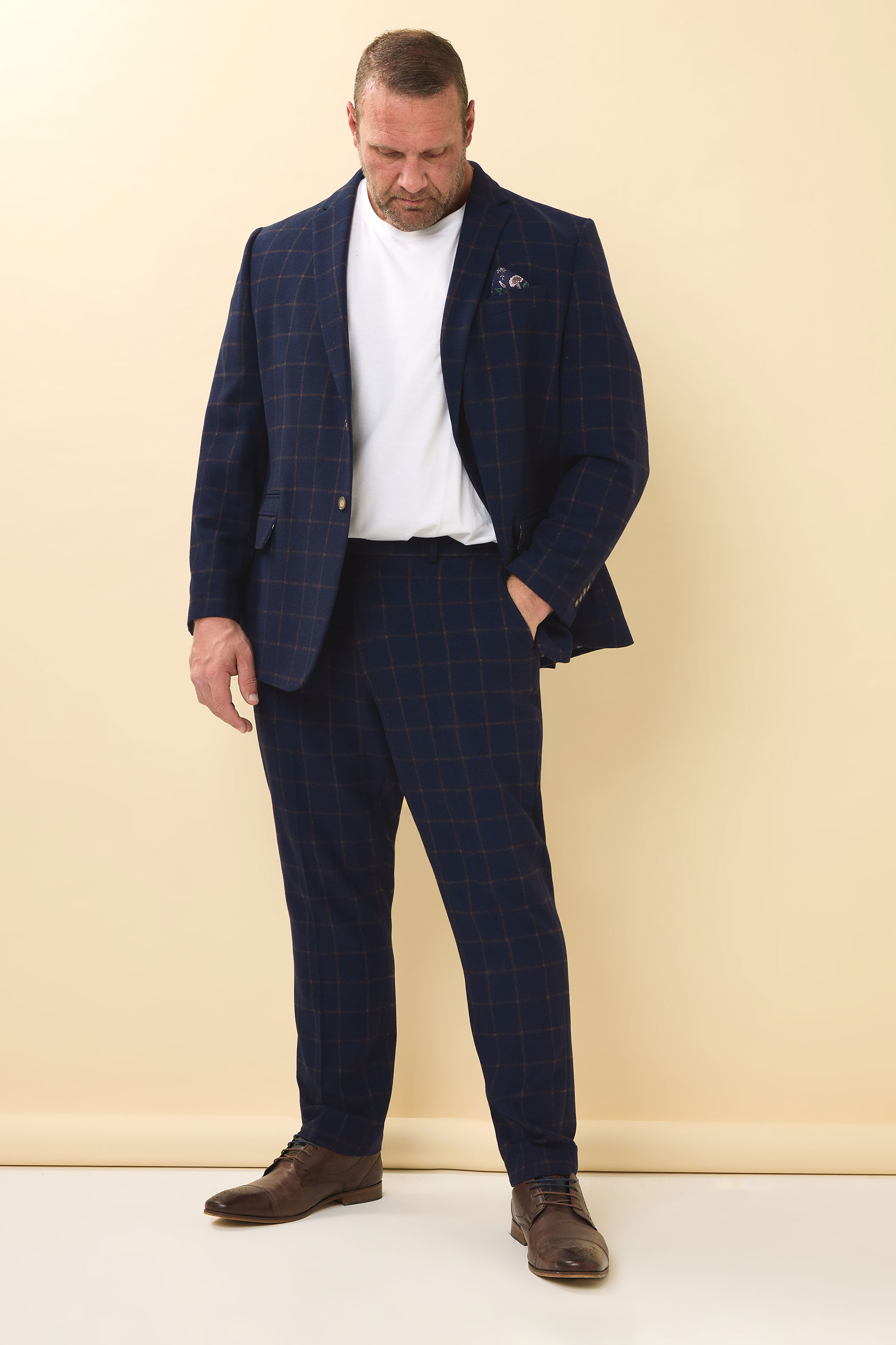 BadRhino Tailoring Big & Tall Navy Blue & Rust Orange Tweed Checked Suit Jacket | BadRhino 8
