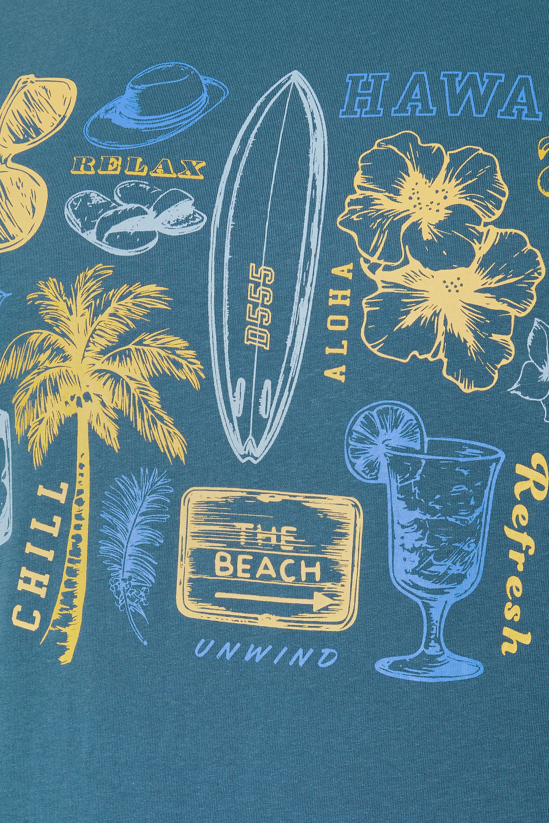 D555 Big & Tall Teal Blue Summer Beach Print T-Shirt | BadRhino 5