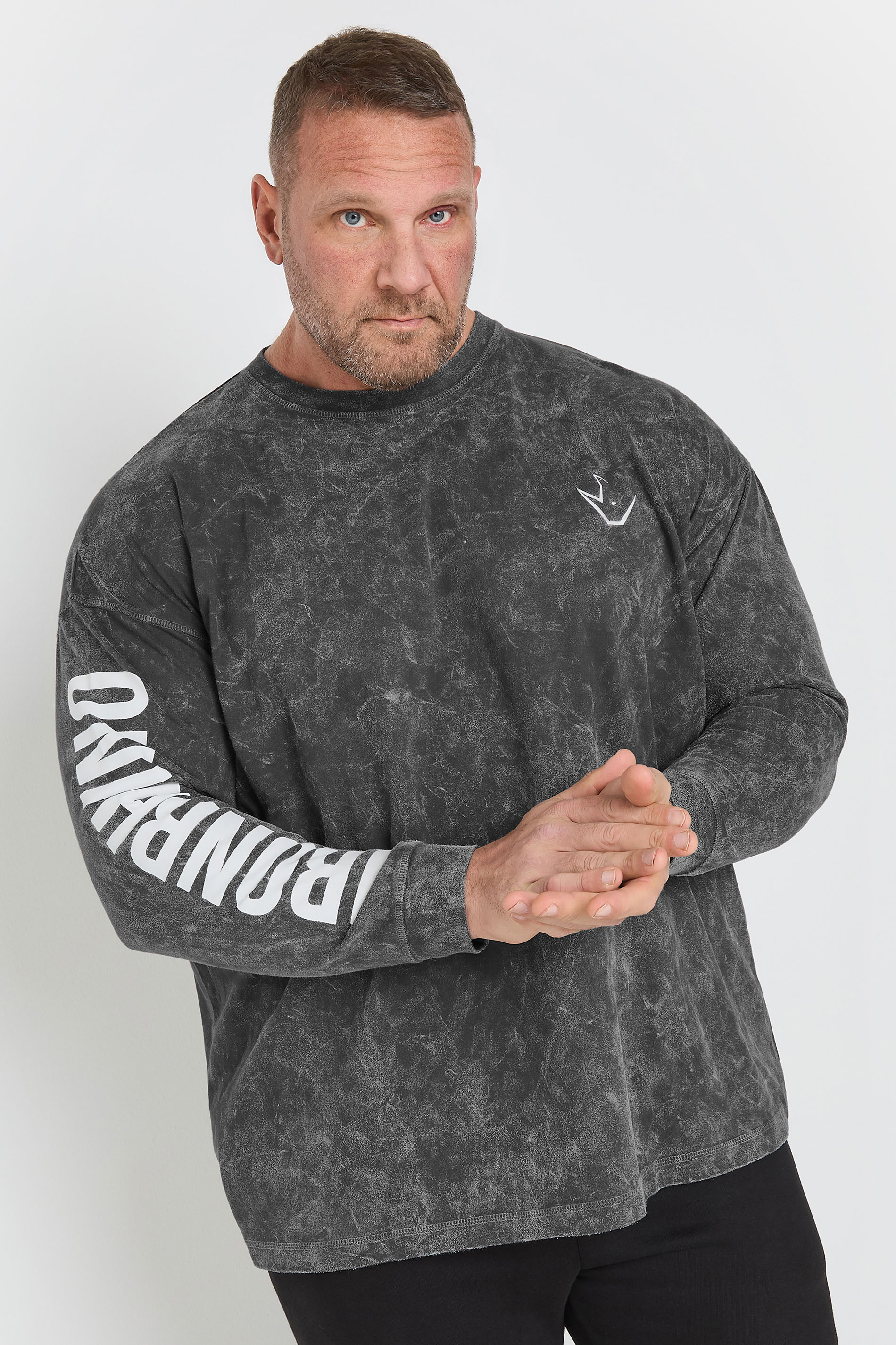 IronRhino Big & Tall Grey Long Sleeve Acid Wash T-Shirt | BadRhino 2