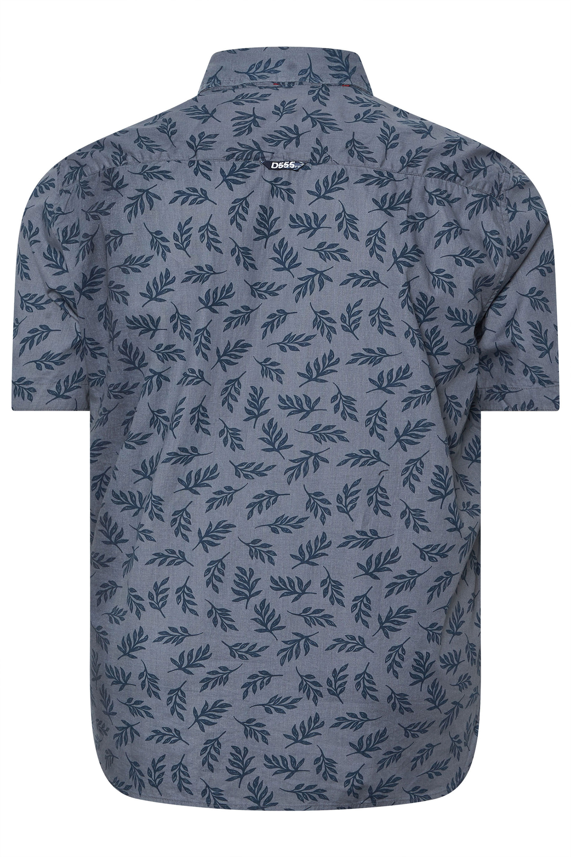 D555 Big & Tall Blue Hawaiian Leaf Print Shirt | BadRhino 4