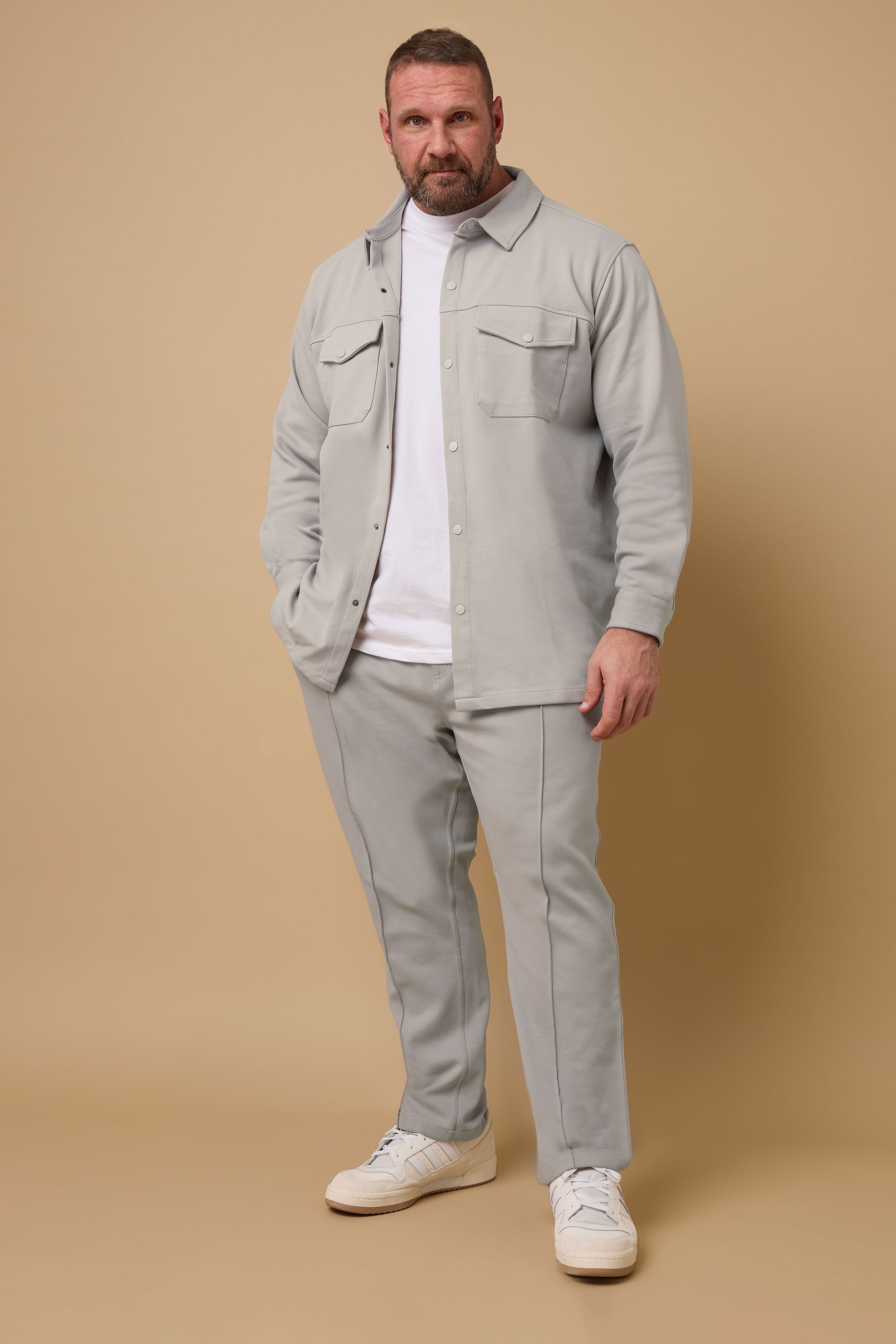 BadRhino Big & Tall Natural Brown Textured Jersey Shacket | BadRhino 3