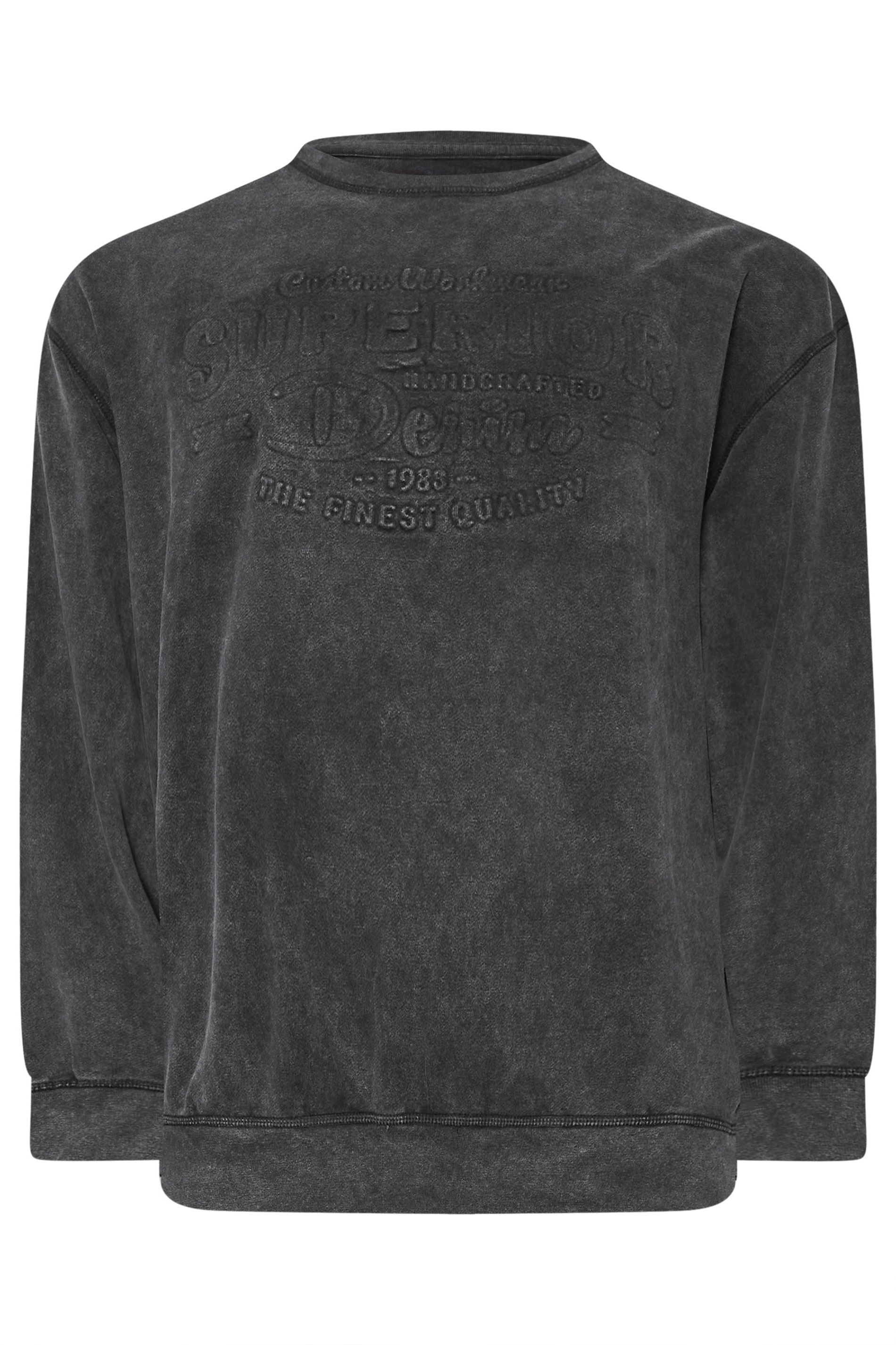 KAM Big & Tall Black Embossed Crew Neck Sweatshirt | BadRhino 4