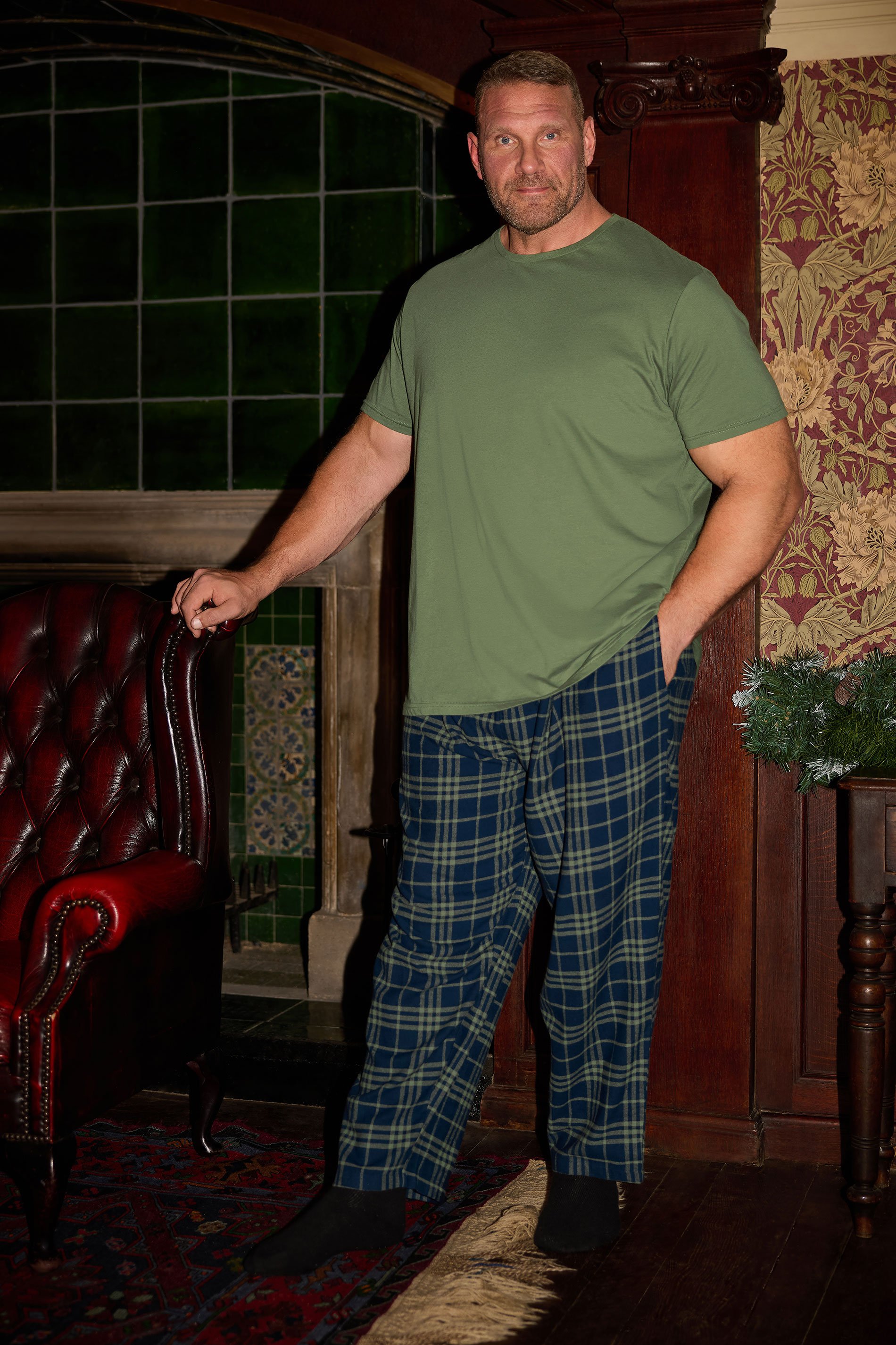 BadRhino Big & Tall Khaki Green Check Pyjama Set | BadRhino 1