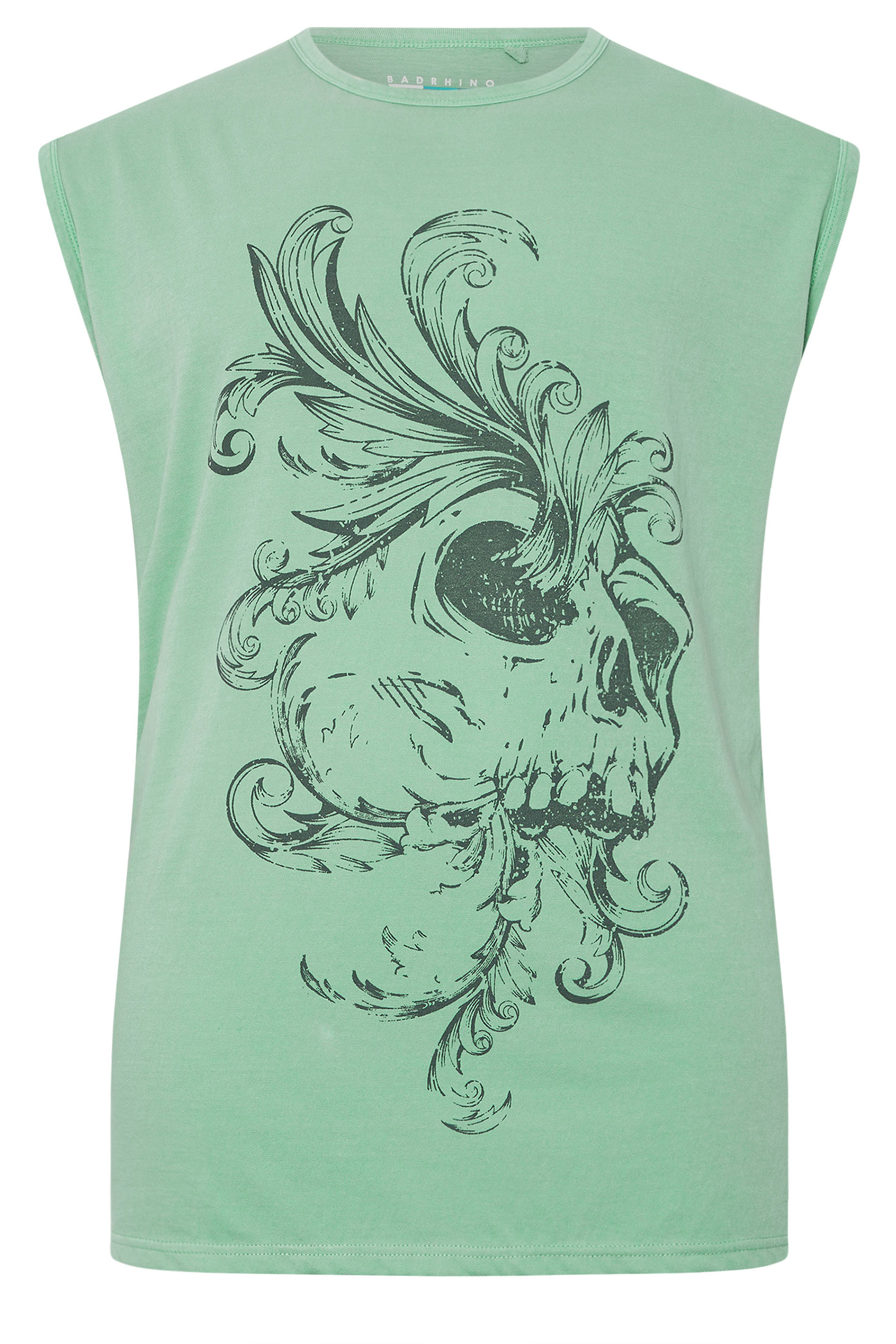 BadRhino Big & Tall Light Green Acid Wash Skull Print Vest | BadRhino 6