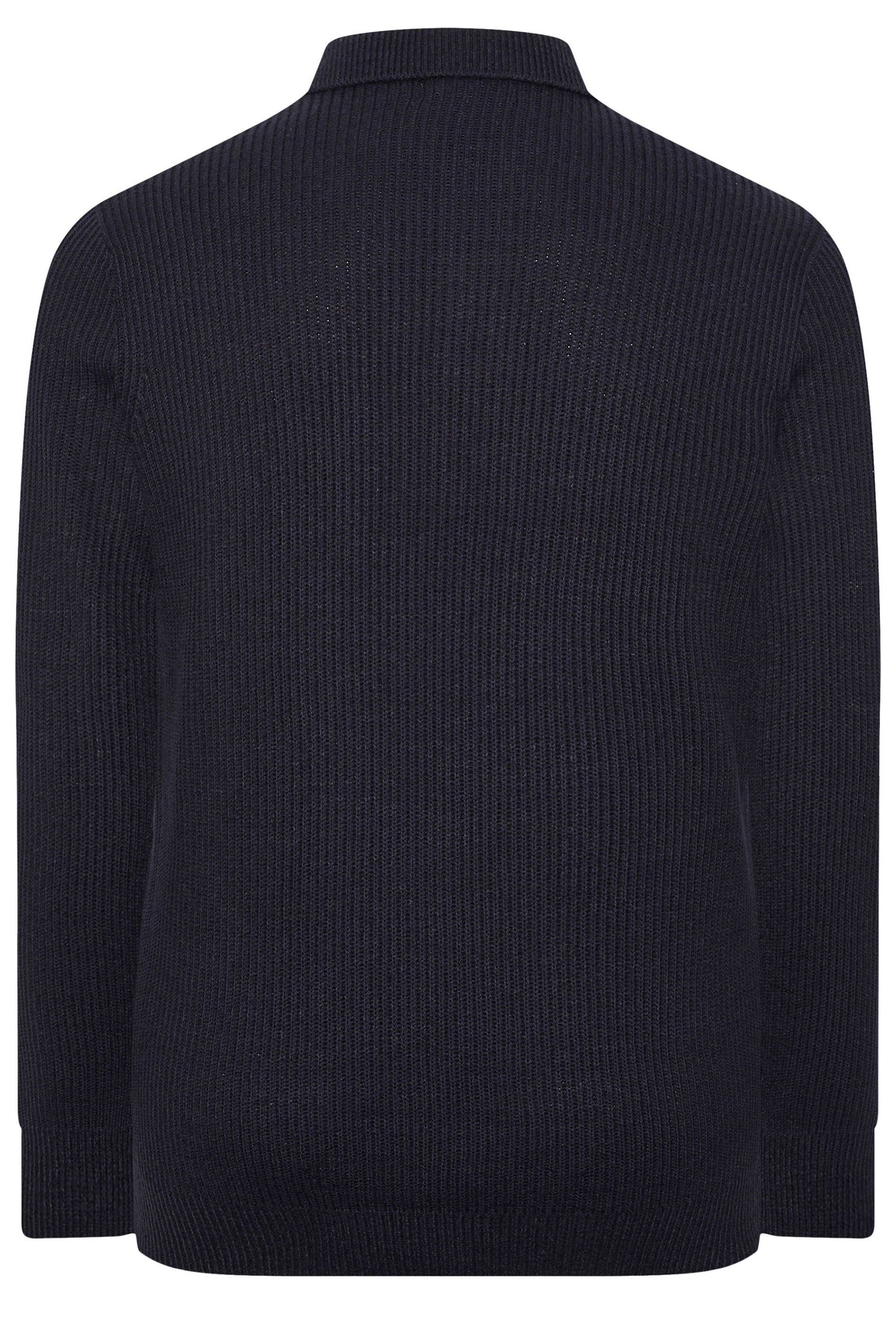 BadRhino Big & Tall Navy Blue Chunky Knit Collared Jumper | BadRhino 2