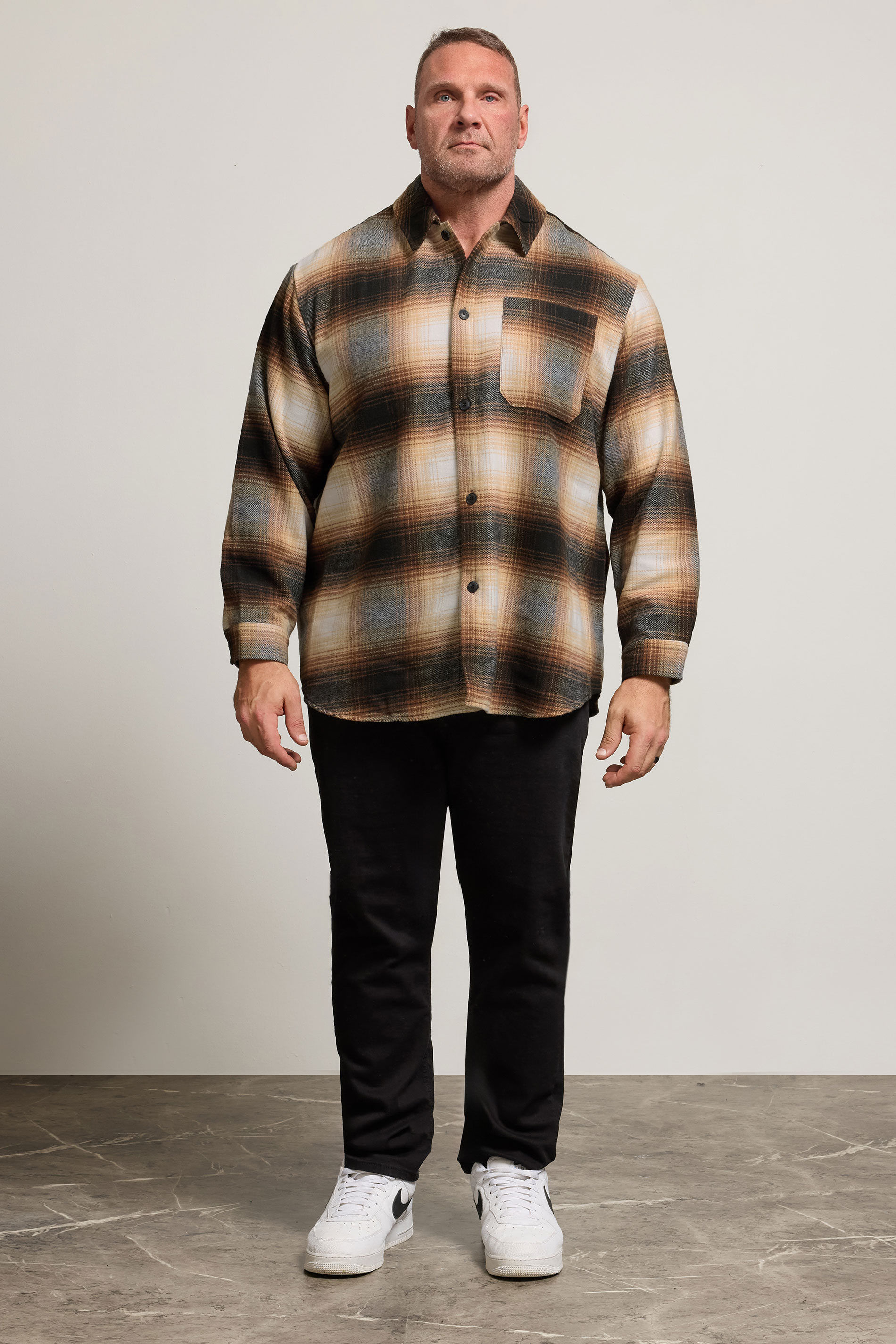 JACK & JONES Big & Tall Brown Check Overshirt | BadRhino 2