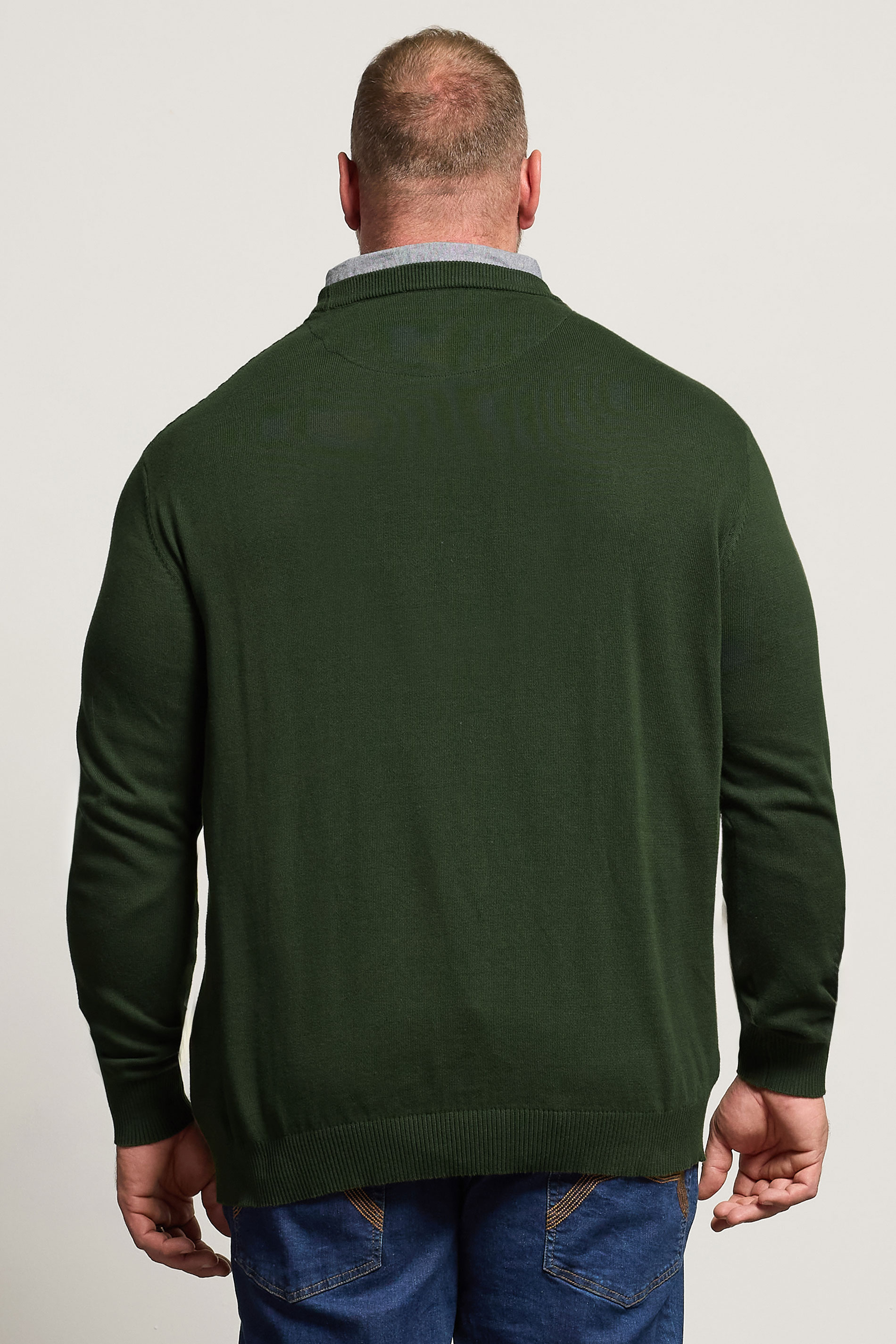 BadRhino Big & Tall Dark Green Cable Knit Mock Shirt Jumper | BadRhino 4