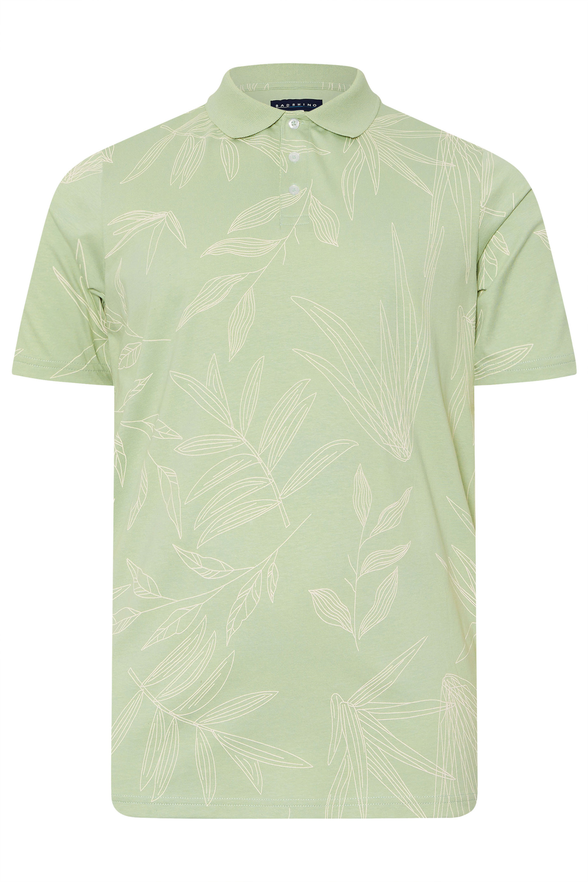 BadRhino Big & Tall Sage Green Leaf Print Polo Shirt | BadRhino 7