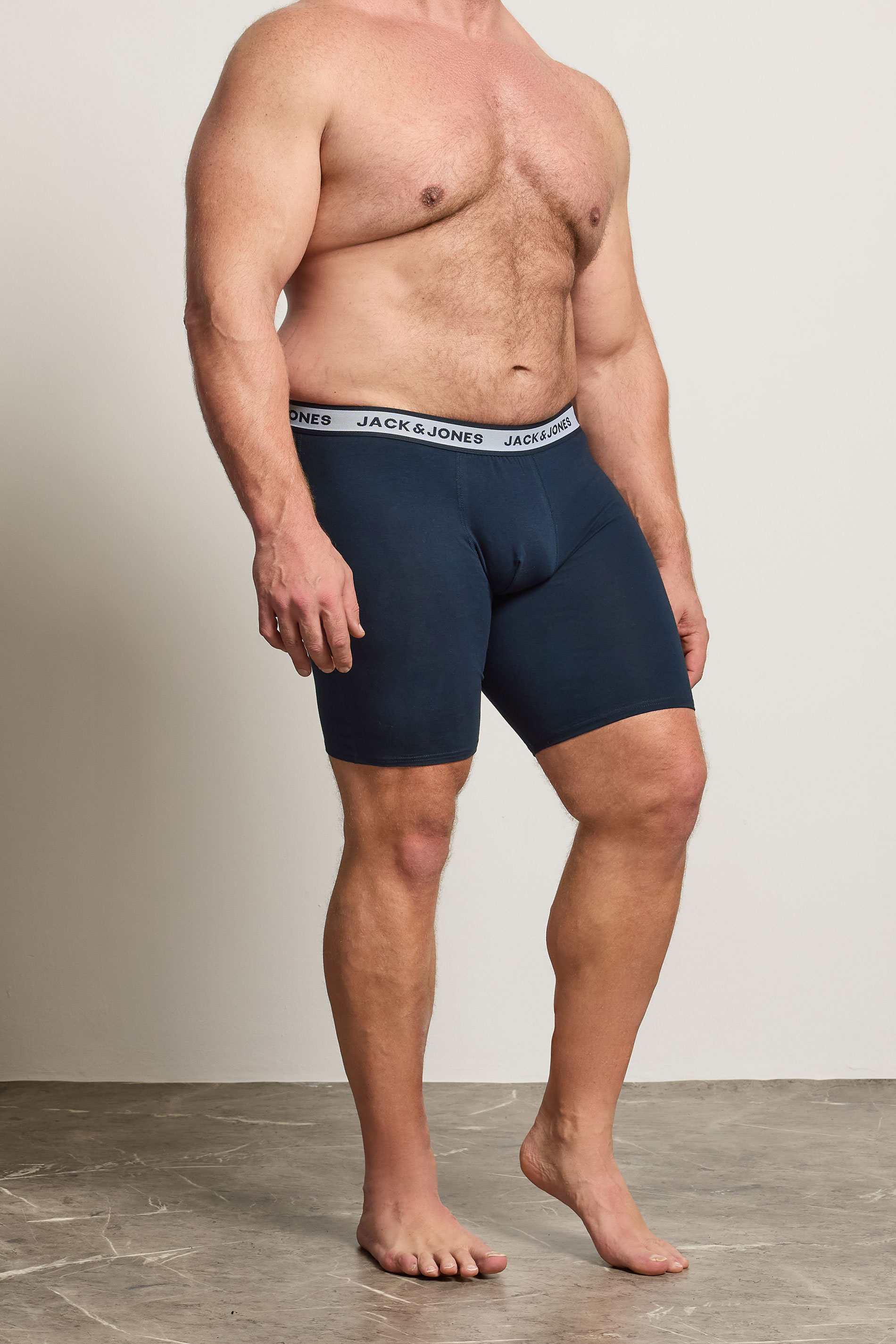 JACK & JONES Big & Tall 3 Pack White/Grey/Navy Blue Boxers | BadRhino 2