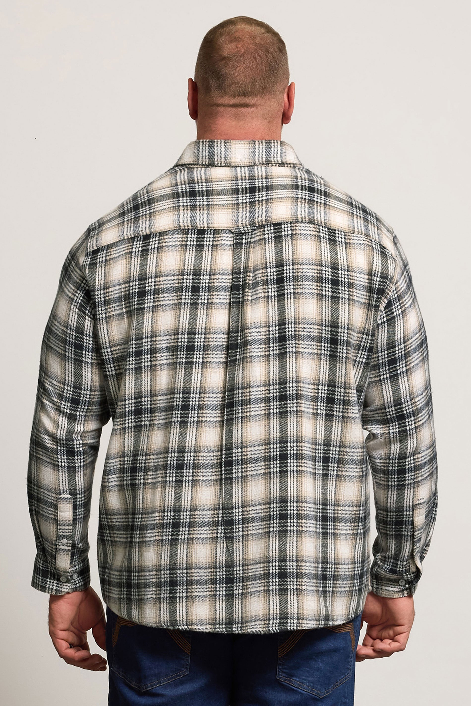 BadRhino Big & Tall Black & Tan Brown Brushed Checked Shirt | BadRhino 4