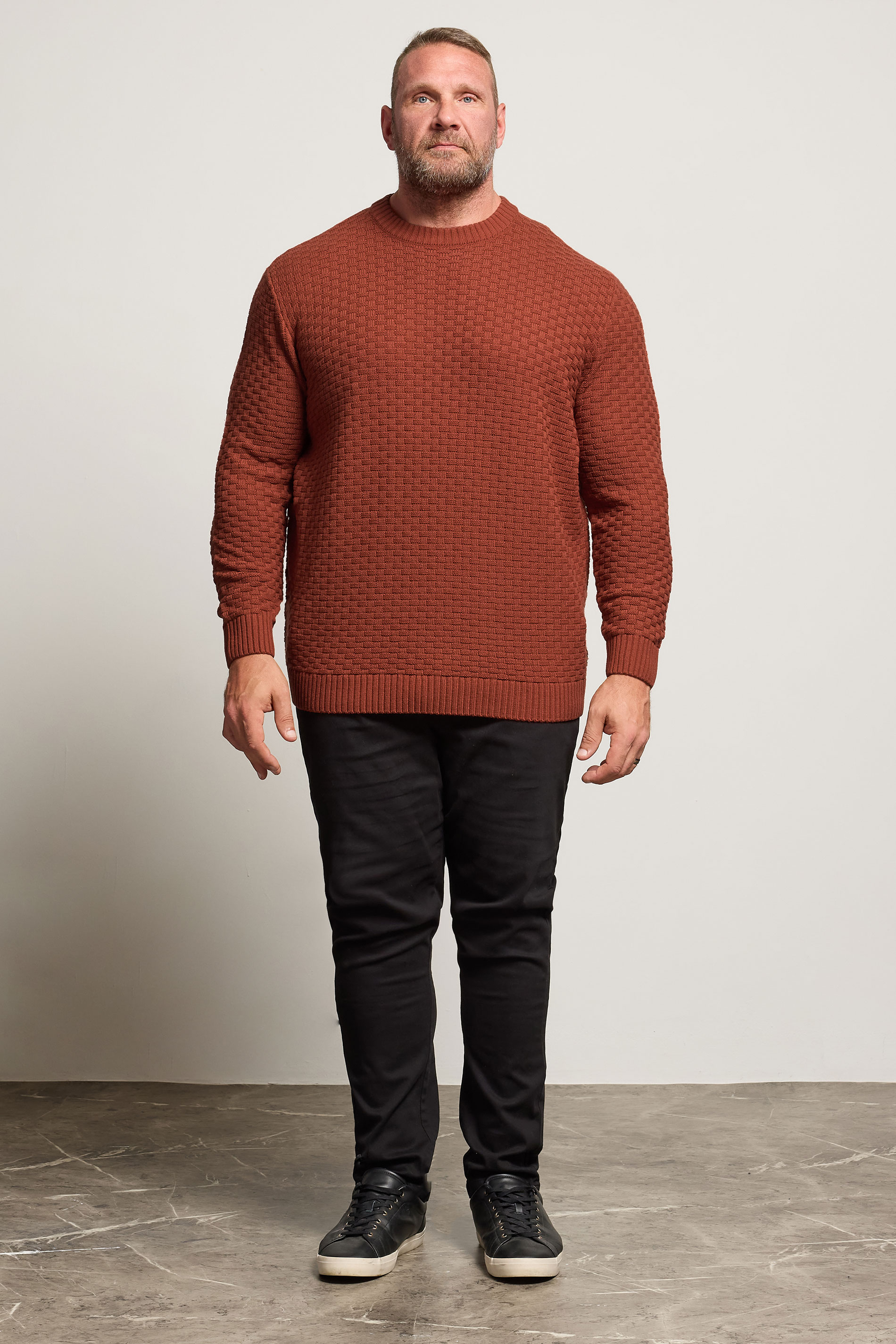 BadRhino Big & Tall Burnt Red Textured Crew Neck Knitted Jumper | BadRhino 2