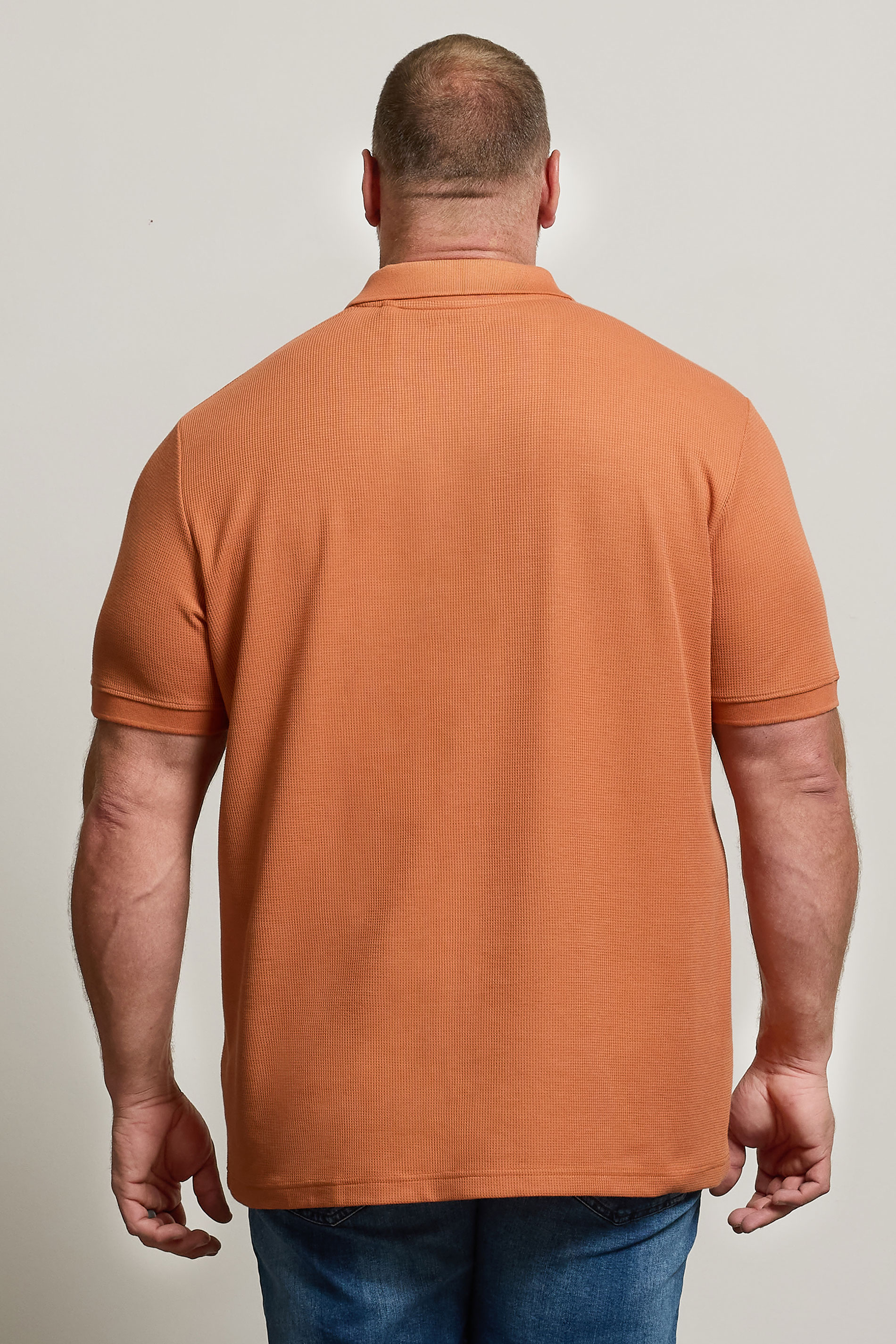 BadRhino Big & Tall Orange Waffle Texture Zip Polo Shirt | BadRhino 3