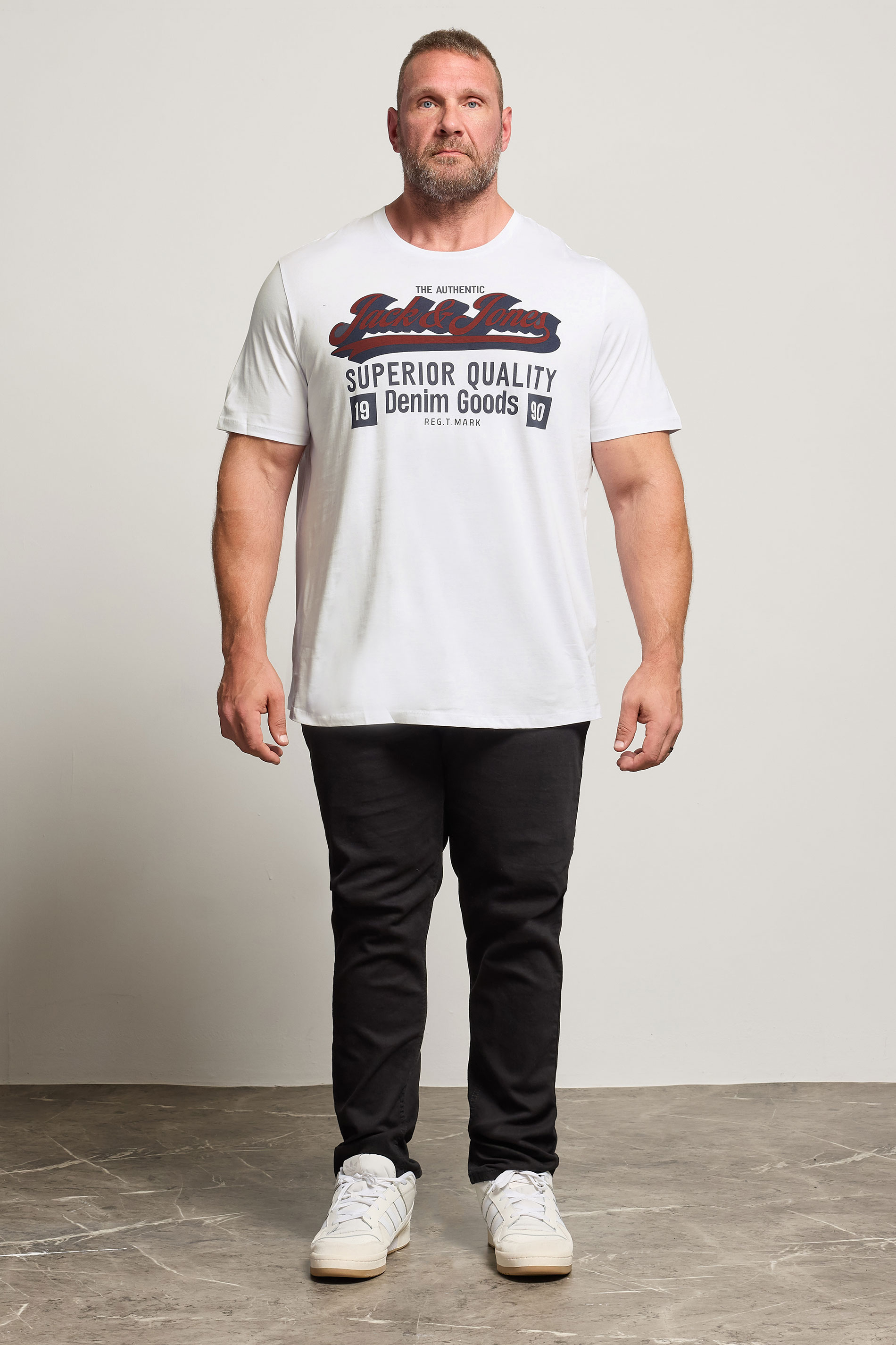 JACK & JONES Big & Tall White Logo Chest Print T-Shirt | BadRhino 2