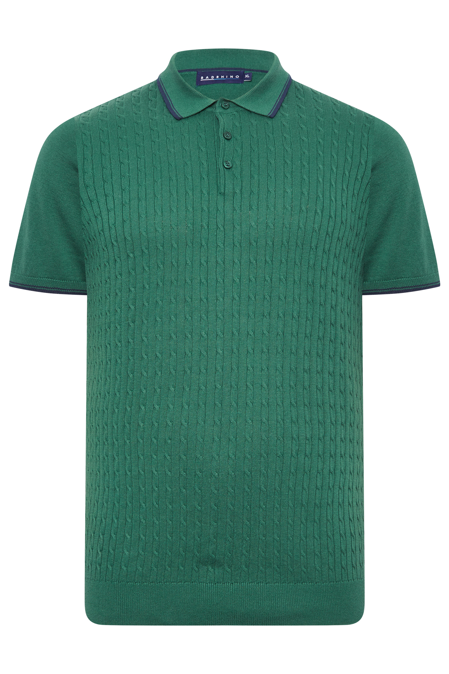 BadRhino Big & Tall Forest Green Cable Knitted Polo Shirt | BadRhino 3