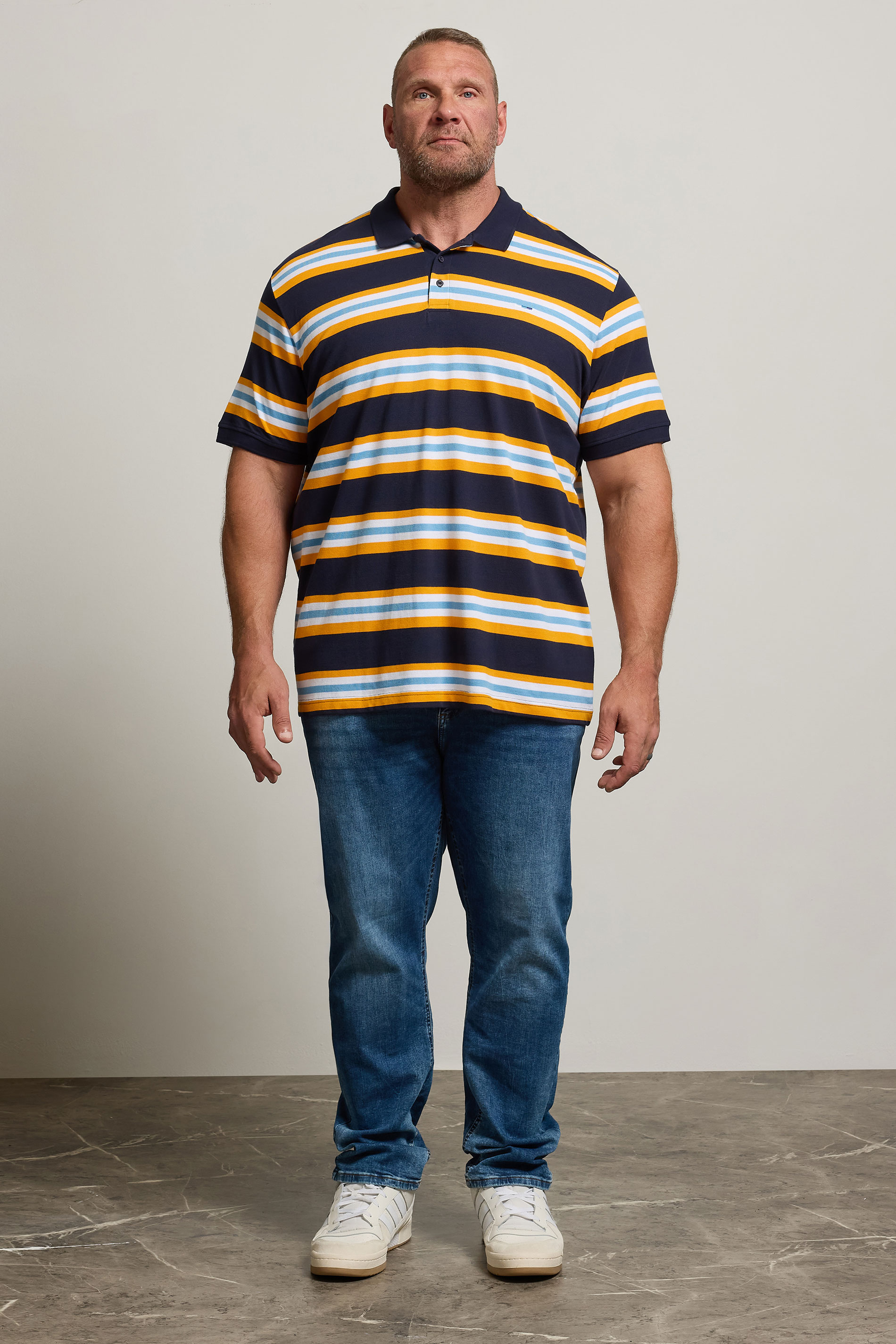 BadRhino Big & Tall Navy Blue & Yellow Striped Polo Shirt | BadRhino 2