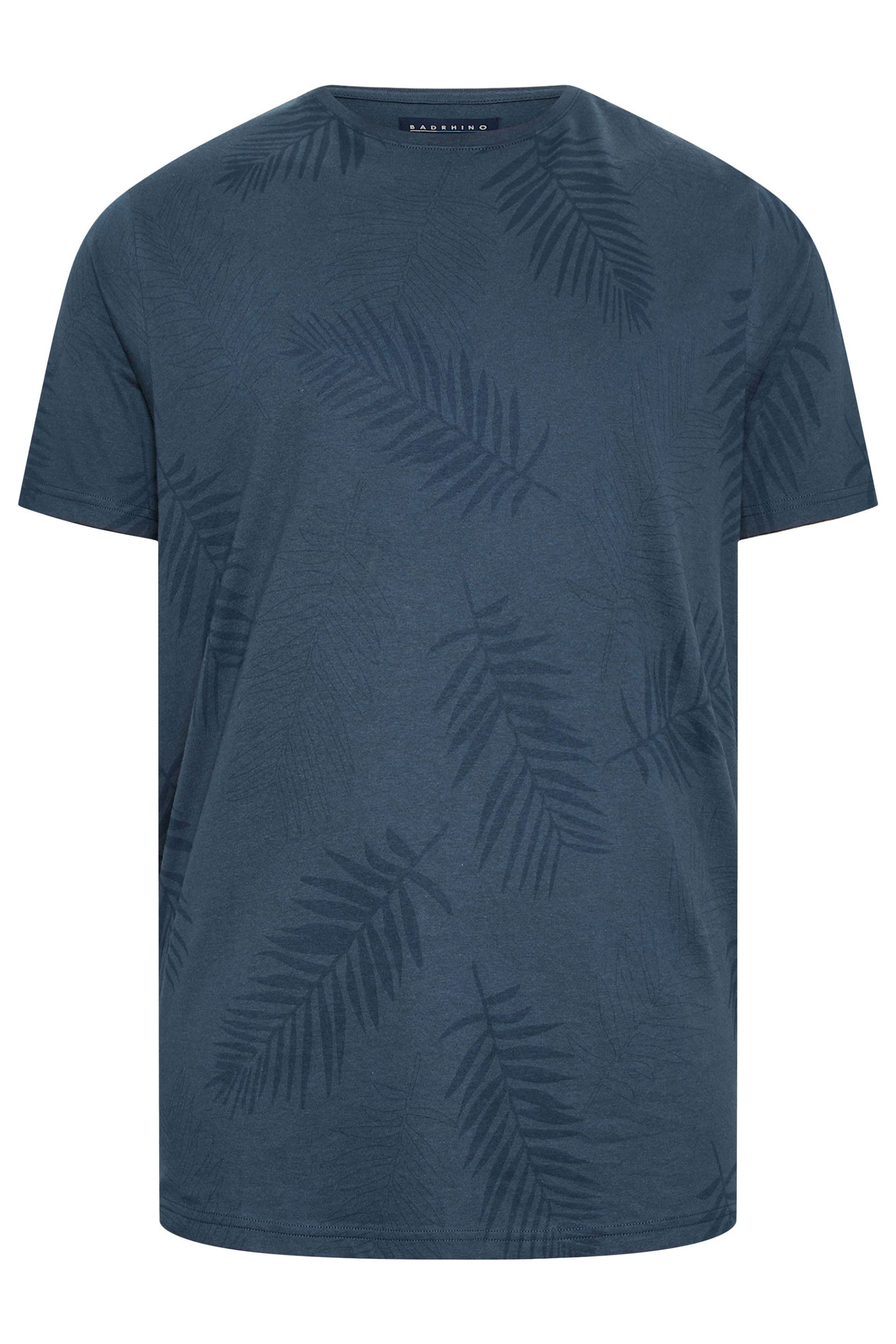 BadRhino Big & Tall Navy Blue Leaf Print T-Shirt | BadRhino 4