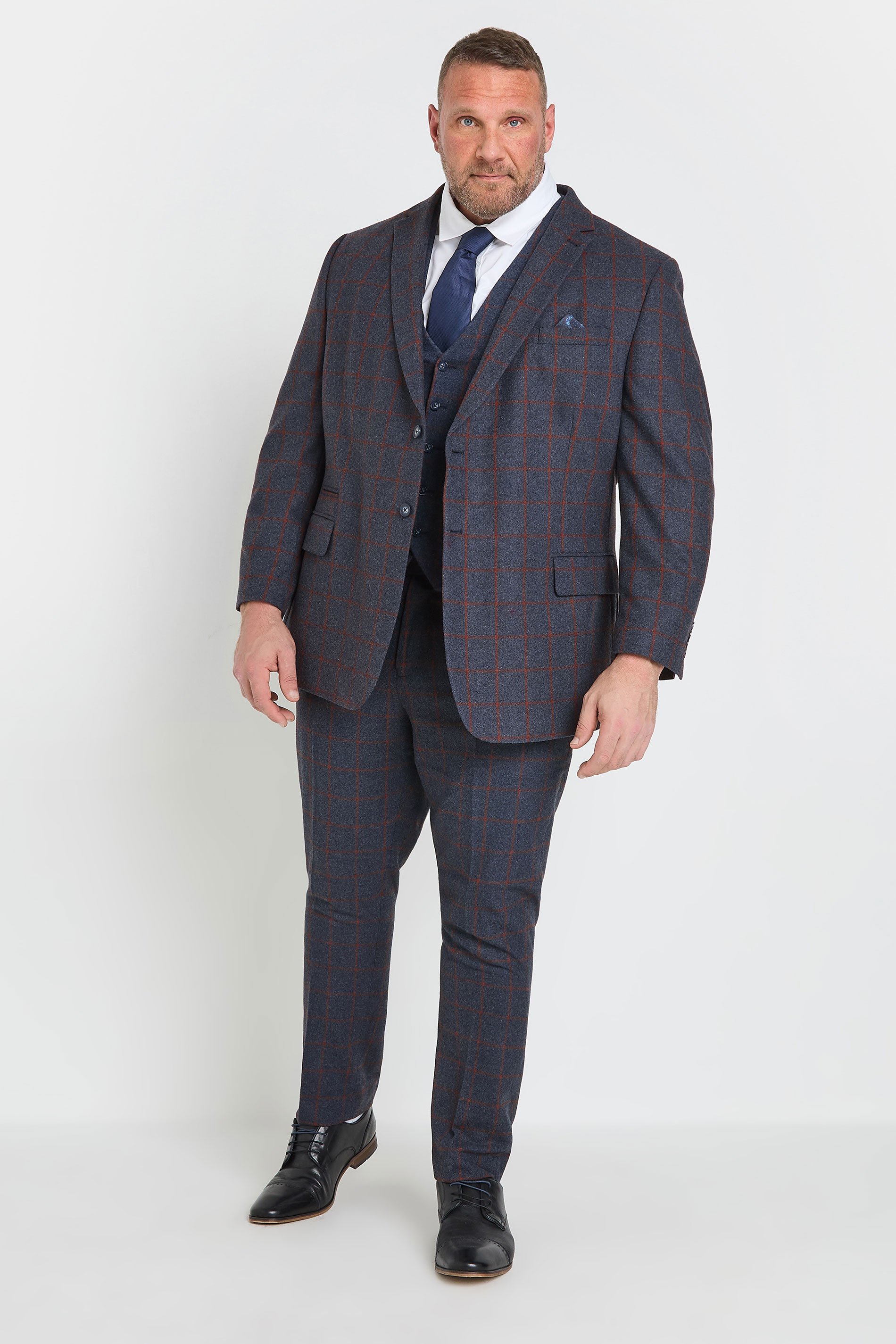 BadRhino Tailoring Big & Tall Blue & Red Checked Tweed Waistcoat | BadRhino 3