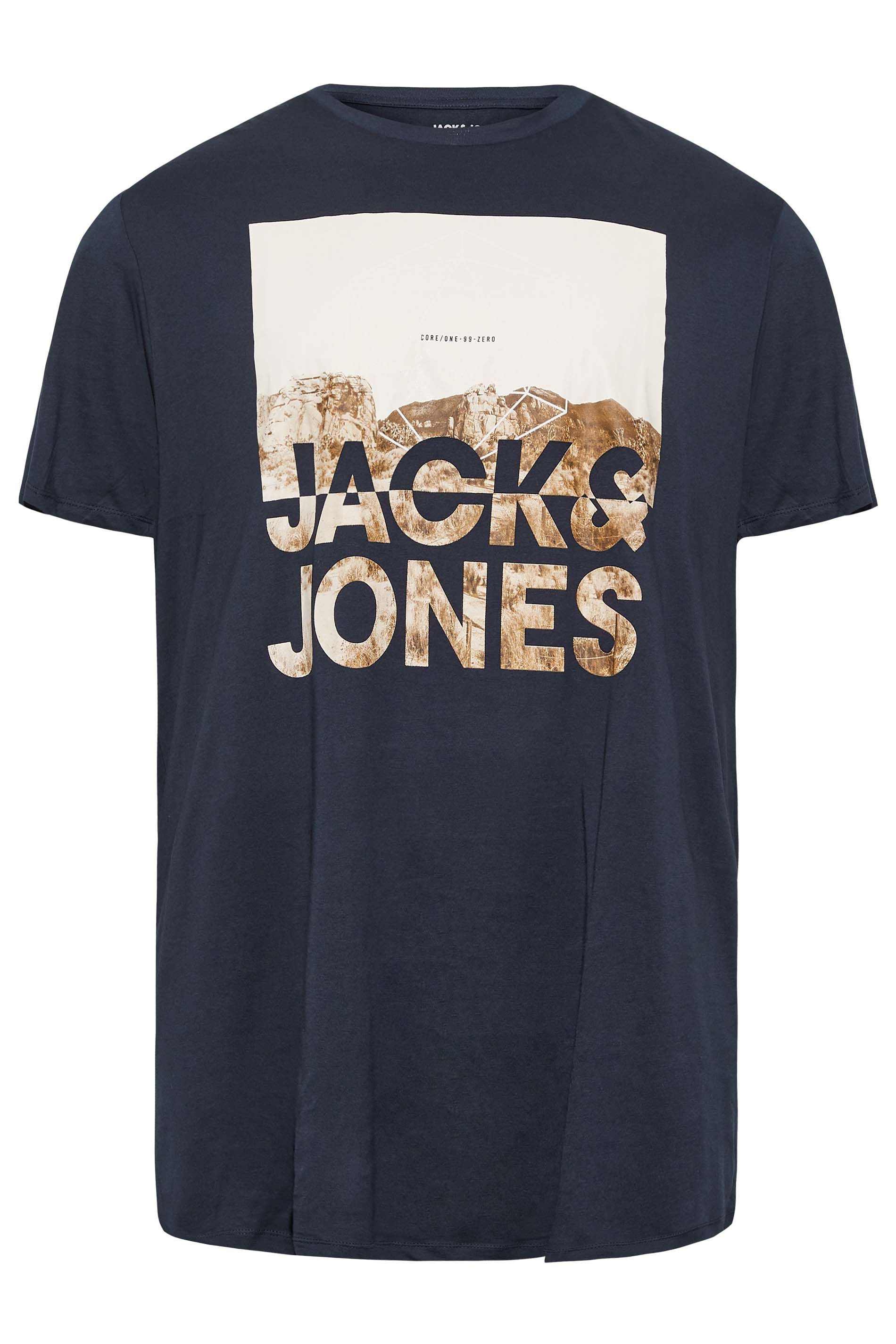 JACK & JONES Big & Tall Mens Navy Blue Logo Mountain Print T-Shirt | BadRhino 3