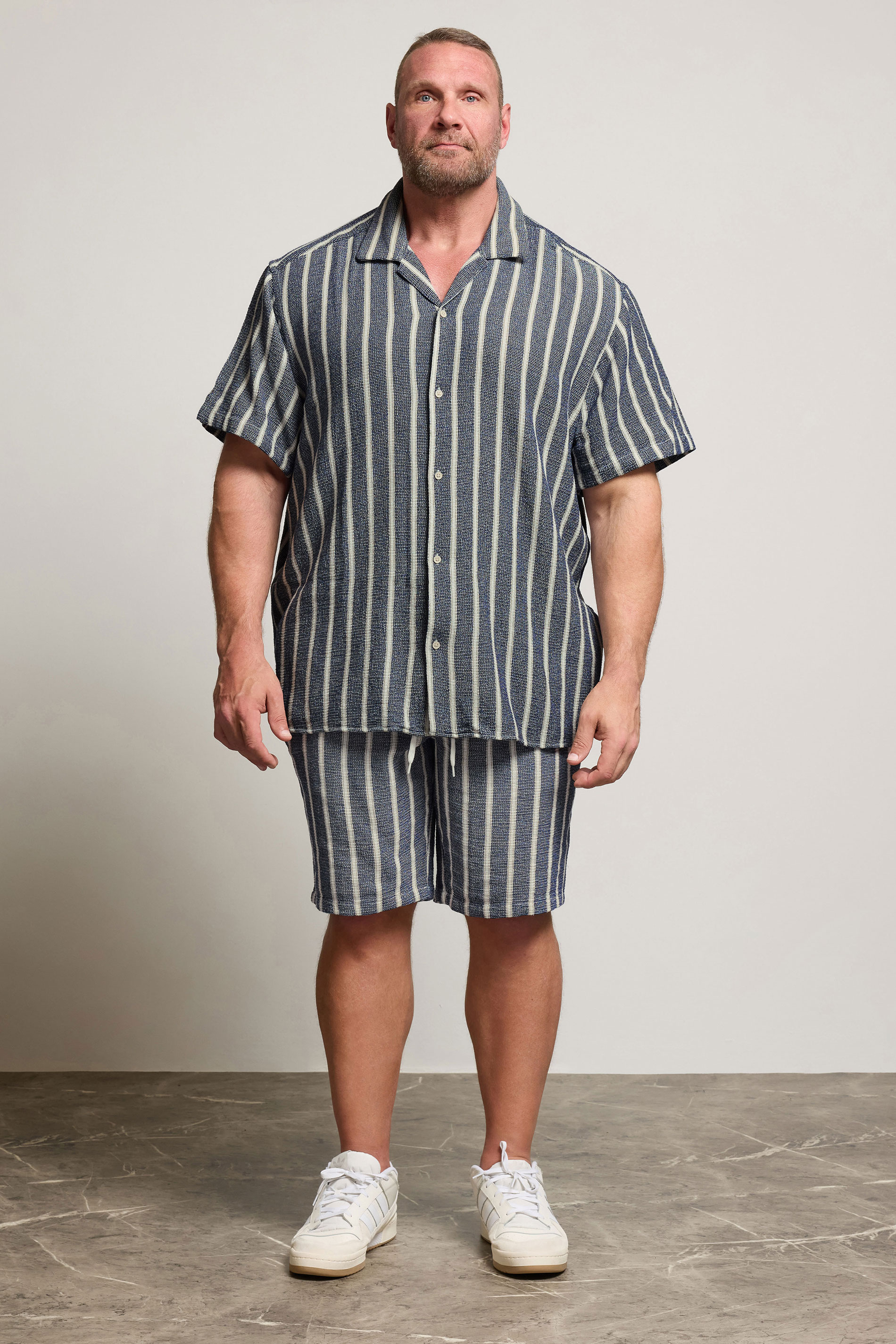 JACK & JONES Big & Tall Blue Stripe Print Resort Shirt | BadRhino 2