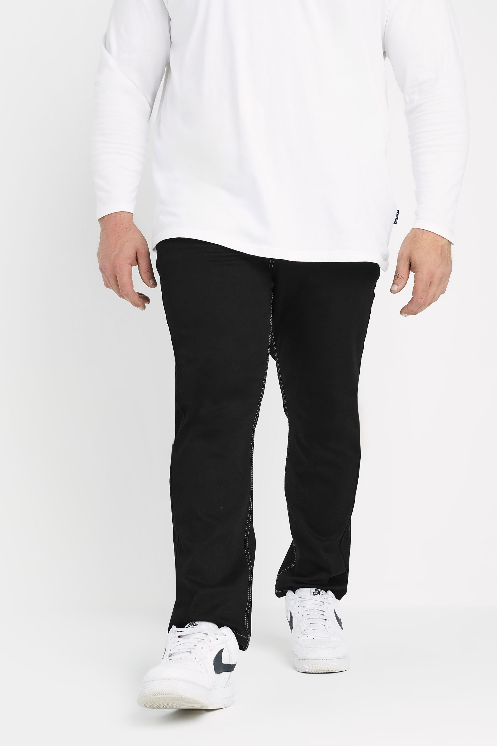 BadRhino Big & Tall Black Contrast Stitch Straight Leg Jeans | BadRhino 2