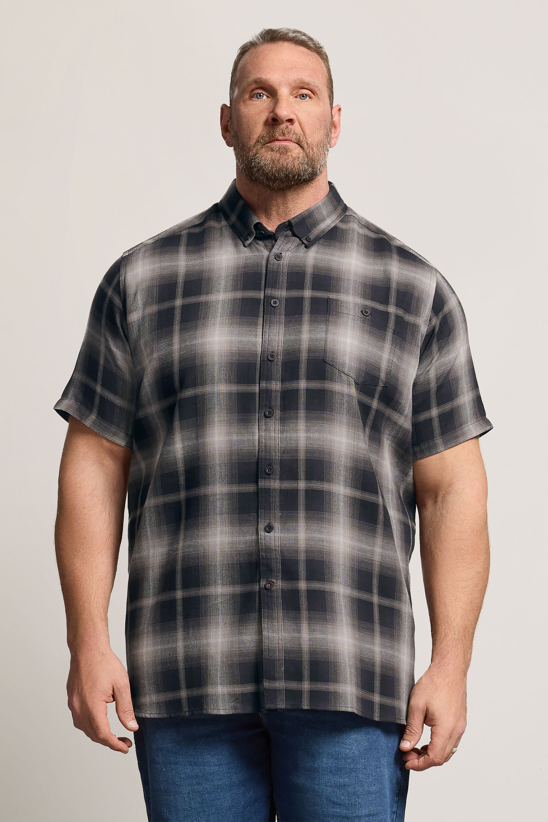 D555 Big & Tall Black Check Pocket Short Sleeve Shirt | BadRhino 3