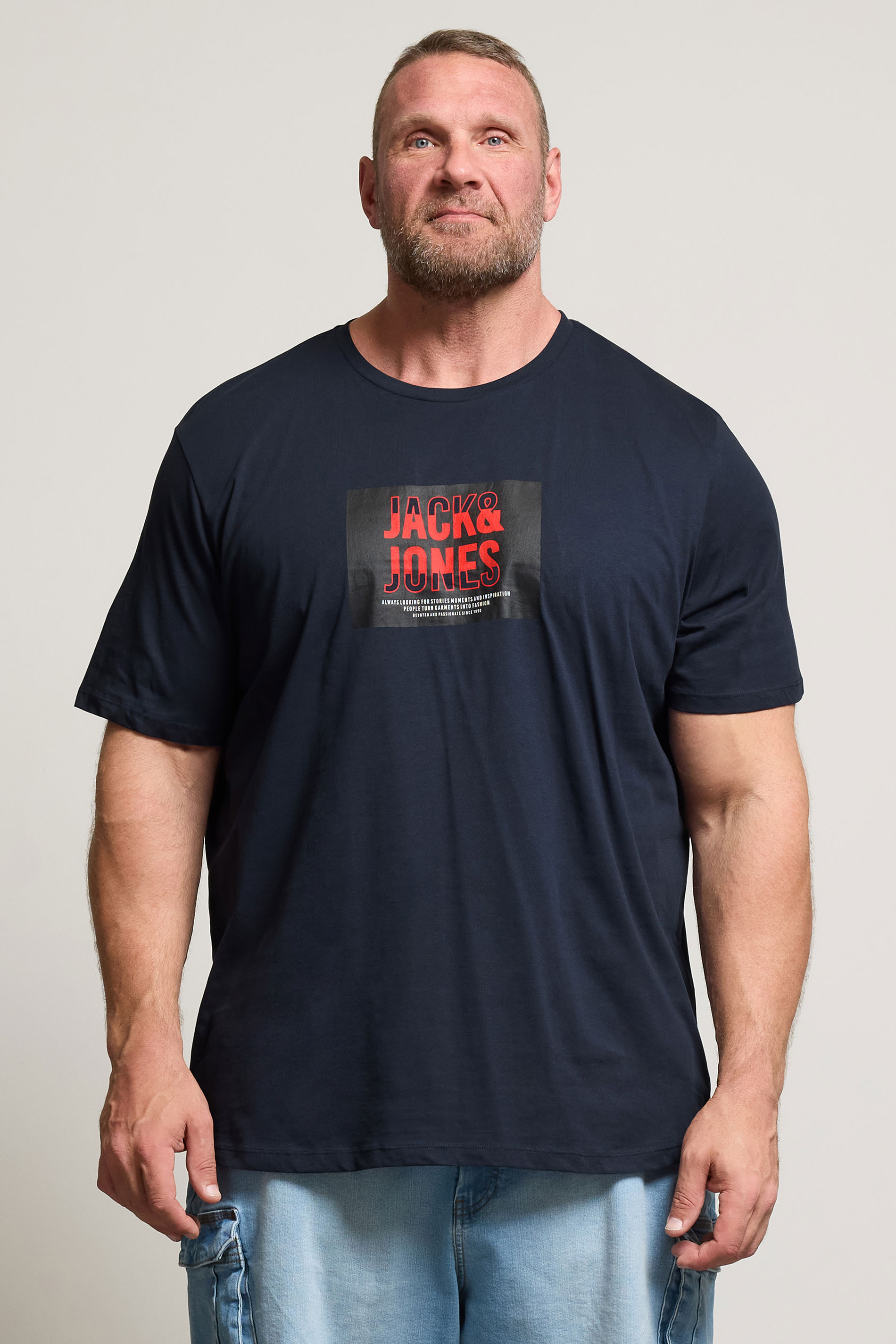 JACK & JONES Big & Tall Navy Blue Hudson T-Shirt | BadRhino 1