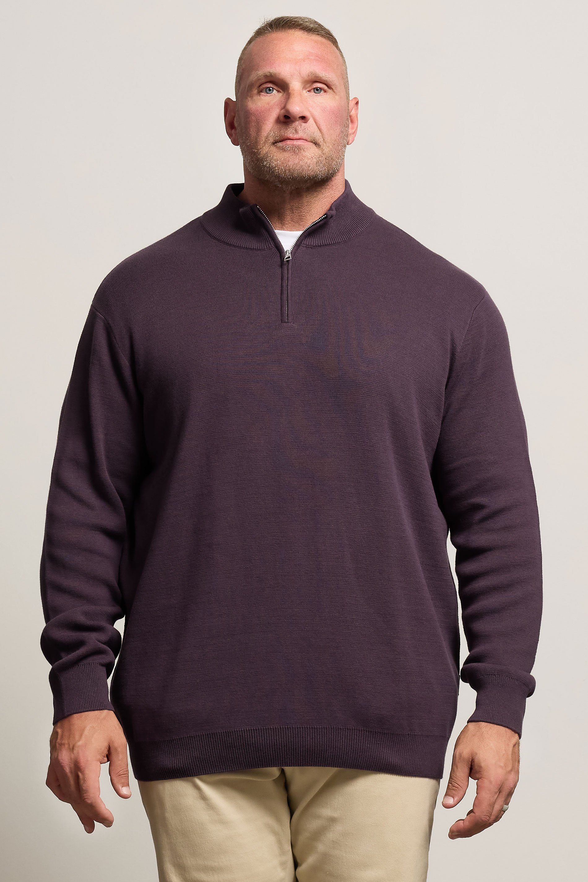 BadRhino Big & Tall Plum Purple Milano Quarter Zip Jumper | BadRhino 1