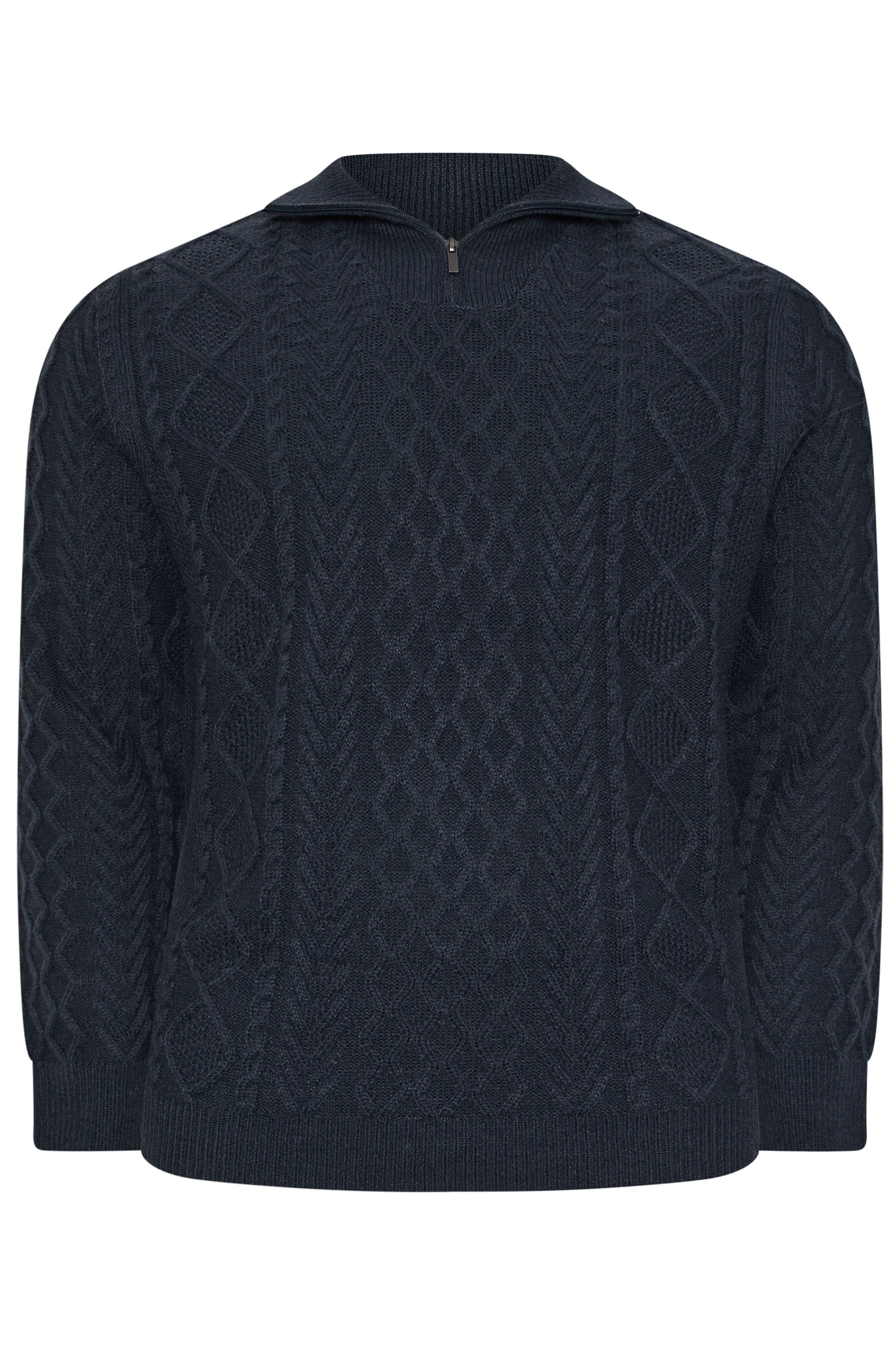 BadRhino Big & Tall Navy Blue Cable Knit Quarter Zip Jumper | BadRhino 5